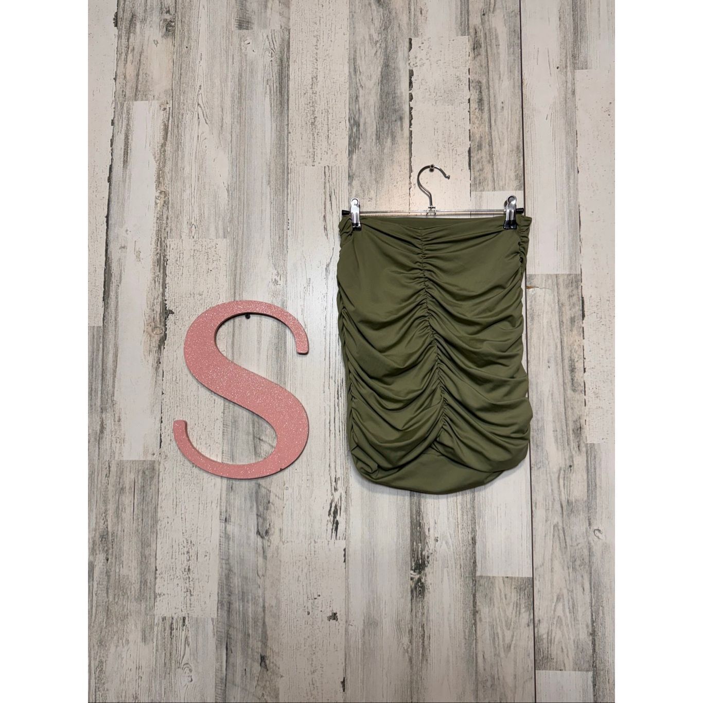 Other Olive Green Ruched Crop Top & Skirt Set Size Small 2-Piece M Size 27" / US 4 / IT 40 - 8 Thumbnail