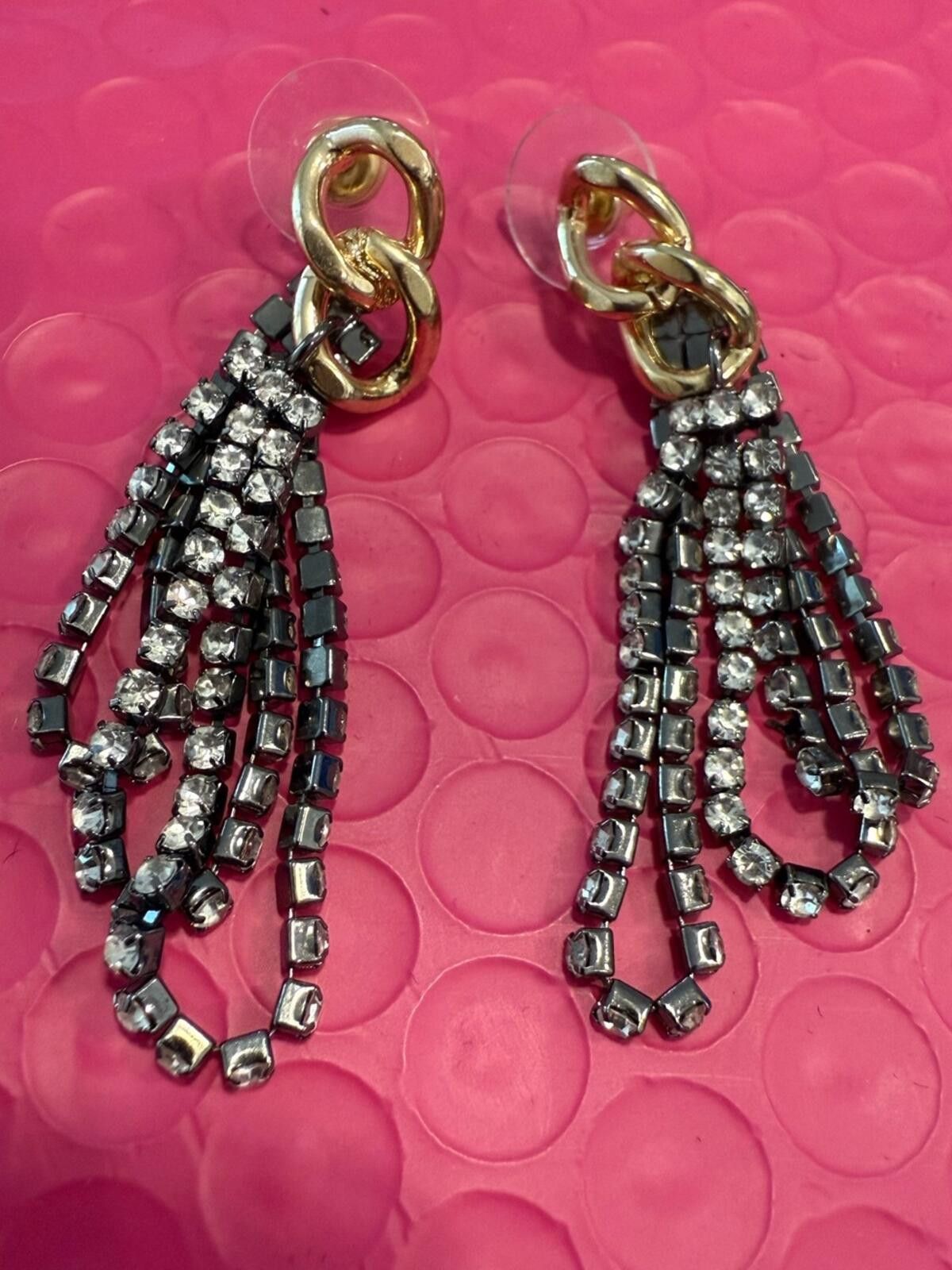 Other Rhinestone looped dangle post earrings gold braid detail Size ONE SIZE - 1 Thumbnail