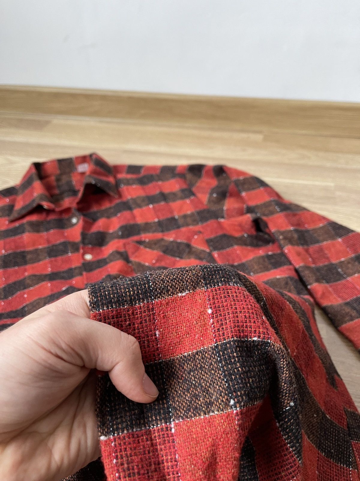 Japanese Brand × Vintage Vintage 70s Knit Flannel Shirt Size L Size US L / EU 52-54 / 3 - 6 Thumbnail