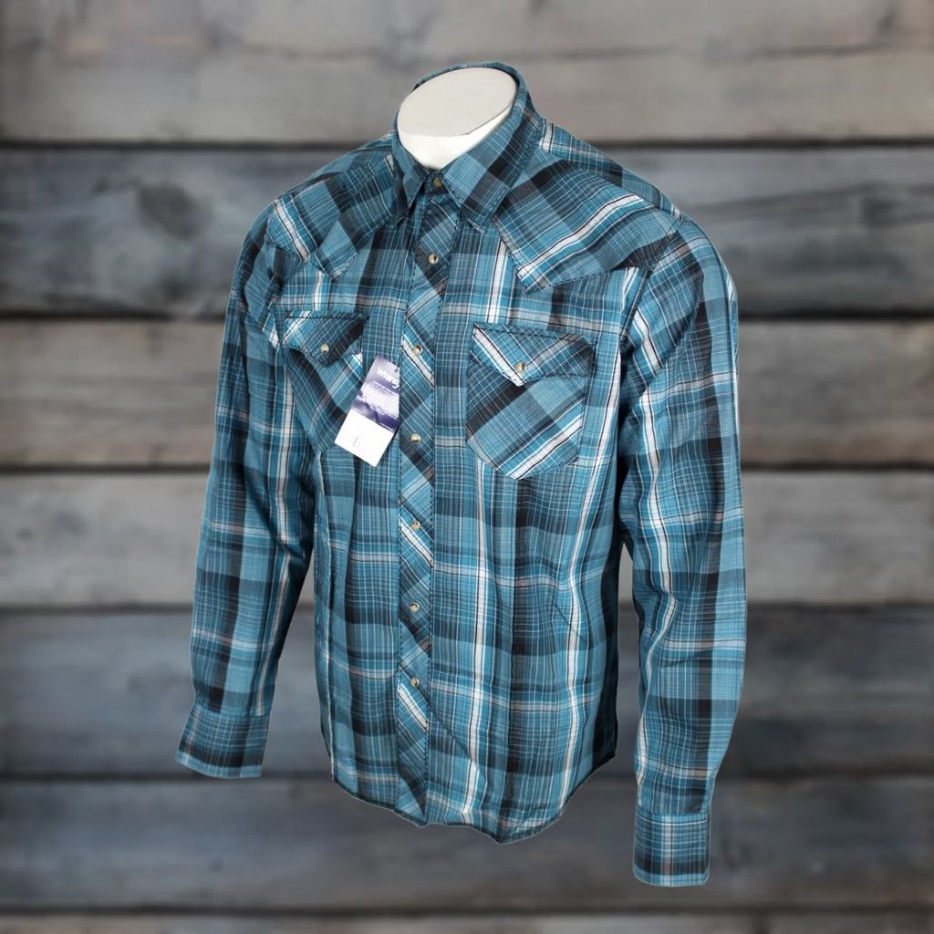 Wrangler Wrangler Men's Snap Button Western Shirt Long Sleeve Blue Plaid 2XL 112337991 Size US XXL / EU 58 / 5 - 1 Thumbnail