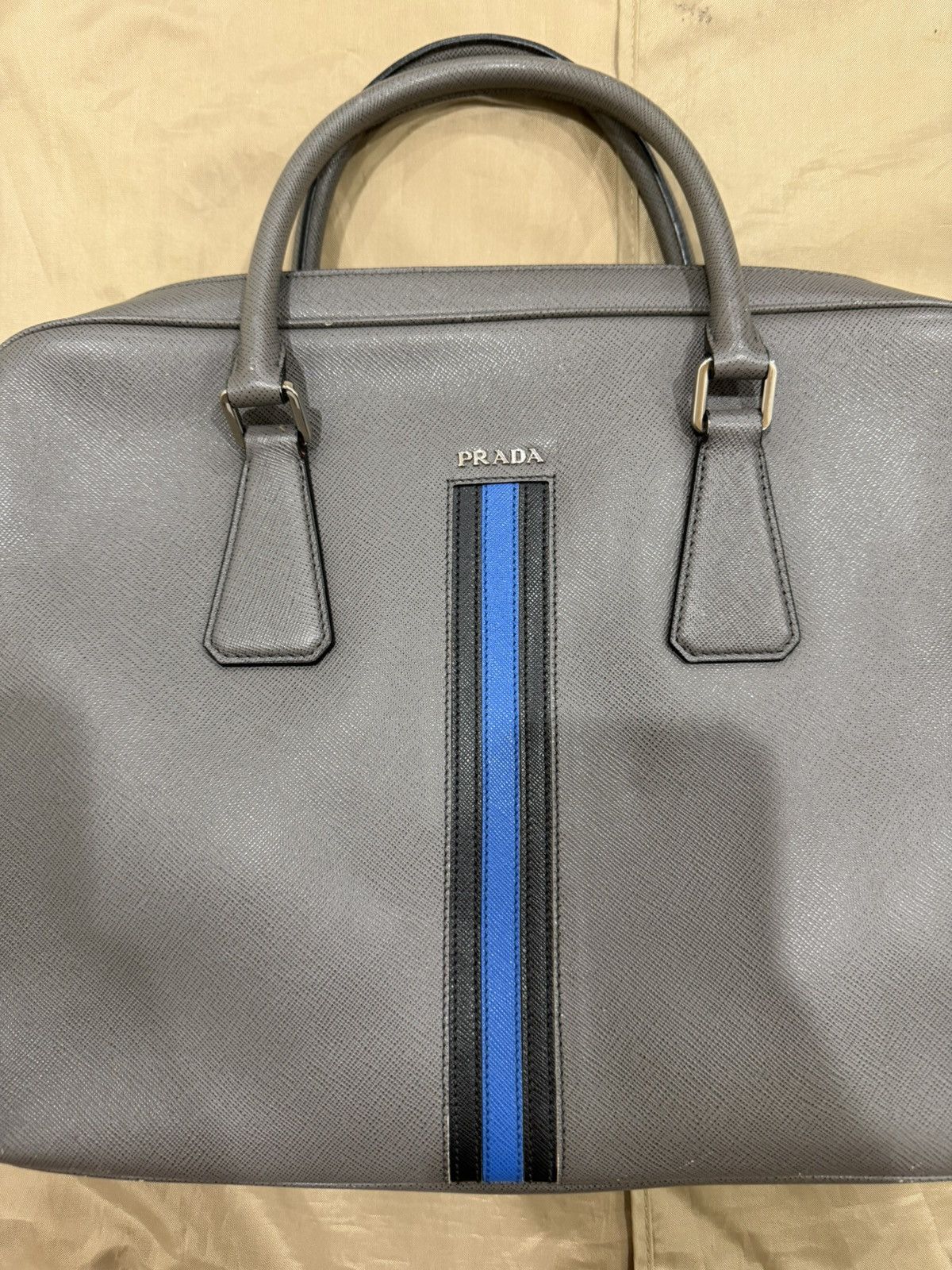 Prada PRADA Saffiano Leather Bicolor Briefcase- Grey/Blue Size ONE SIZE - 2 Thumbnail
