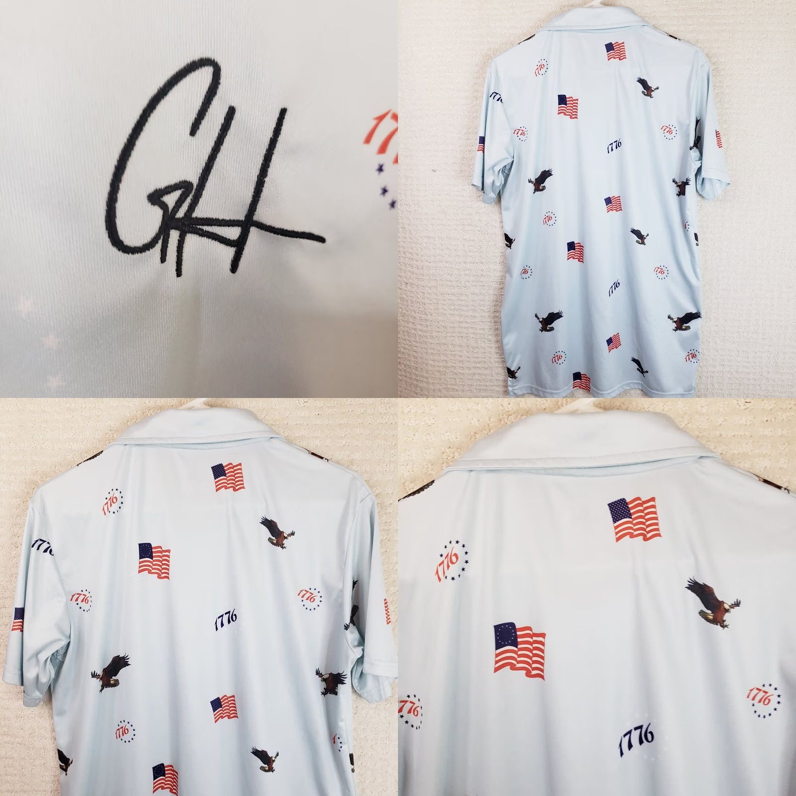 Vintage Gashouse Golf Polo Shirt L Blue Flags Eagle Patriotic 1776 Mens Size US L / EU 52-54 / 3 - 8 Thumbnail