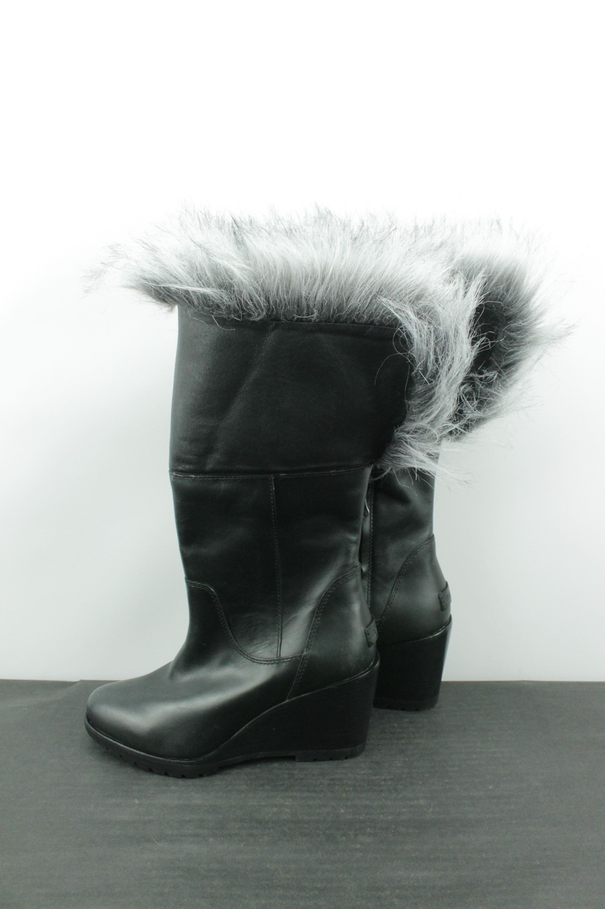 SOREL Sorel Park City Lux Leather Wedge Booties Faux Fur Black Size US 8.5 / IT 38.5 - 6 Thumbnail