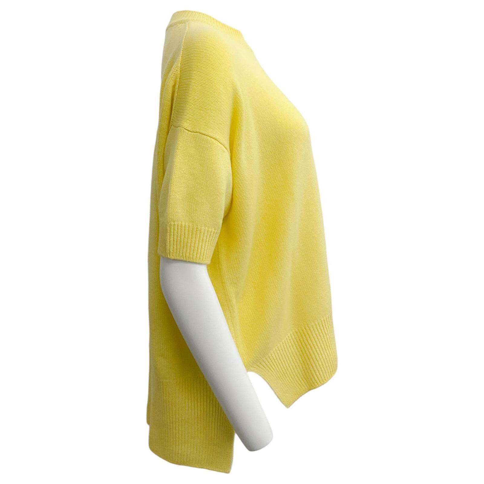 Jil Sander o1y1025 Short Sleeves Cashmere Blend Sweater in Yellow Size L / US 10 / IT 46 - 2 Thumbnail