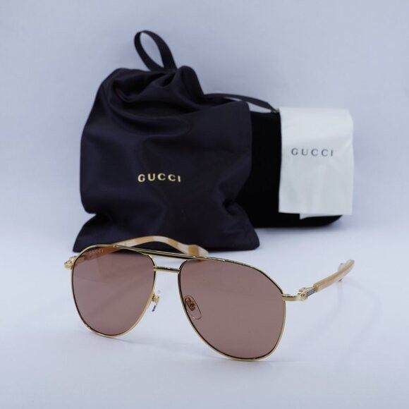 Gucci 🕶️ New Gucci GG1220S 003 Sunglasses - Gold Frame, Cognac Size ONE SIZE - 1 Thumbnail