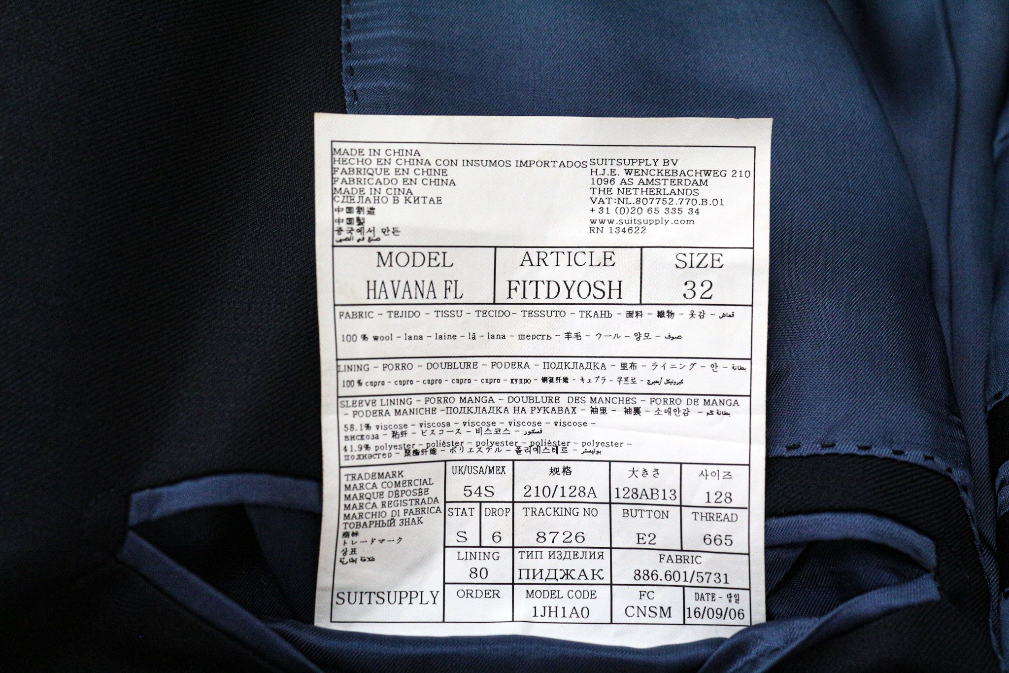 Suitsupply HAVANA BLUELINE UK54S Blue Wool 2 Piece Suit 75830 Size 54R - 6 Thumbnail