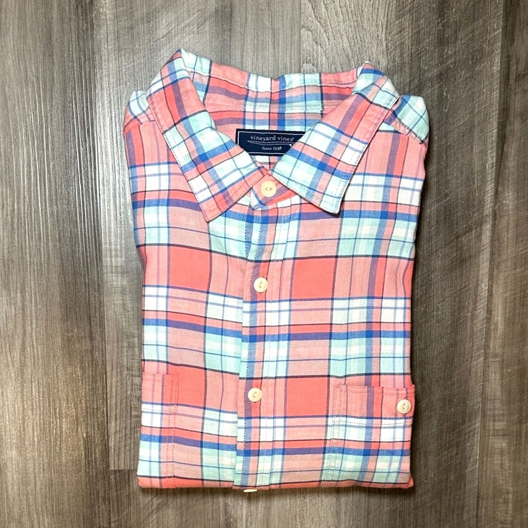 Vineyard Vines Vineyard Vines Plaid Flannel Linen Cotton Long Sleeve Shirt XL Men Pink Size US XL / EU 56 / 4 - 2 Thumbnail