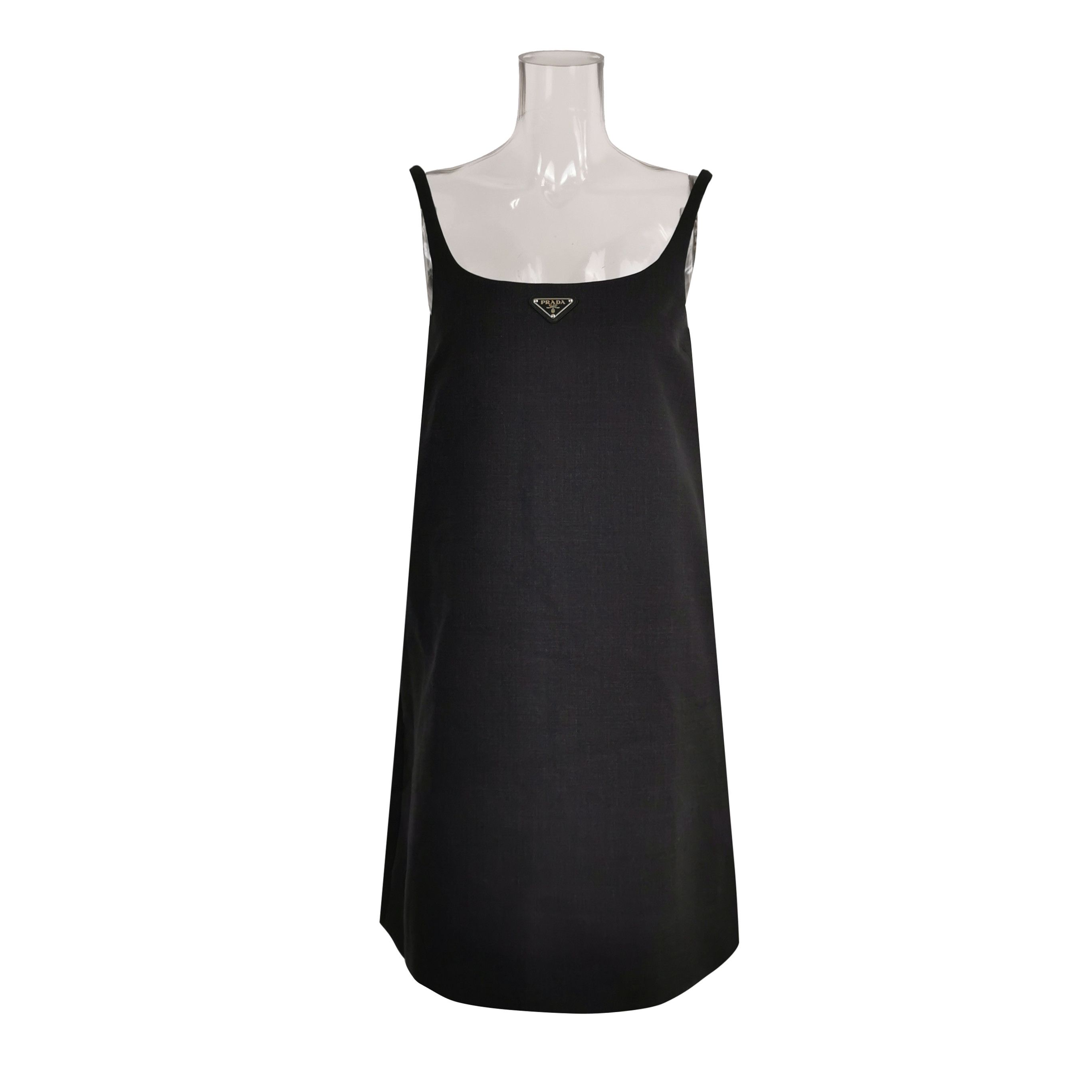 Prada Prada Black Wool Triangle Logo Spaghetti Strap Dress 0079 Size US 36 / EU 52 - 1 Thumbnail
