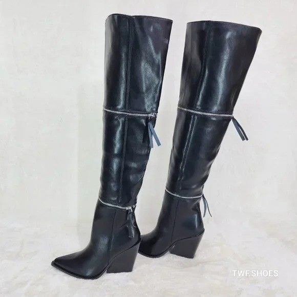 Other Alexa Western Wedge All in One Zipper Shaft Ankle Knee & Thi Size US 7.5 / IT 37.5 - 2 Thumbnail