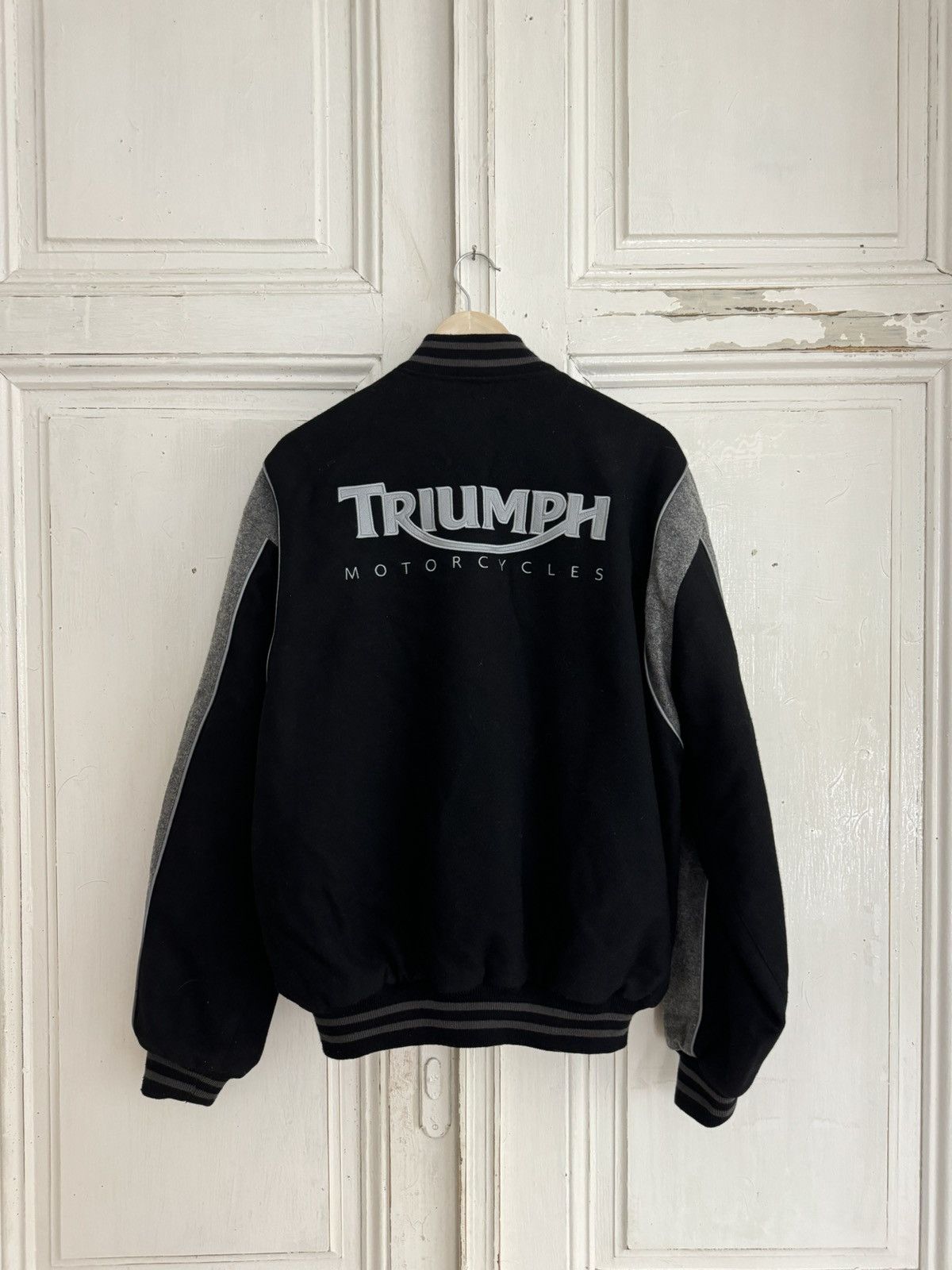 Harley Davidson × Vintage Triumph Vintage Black Motorcycles Varsity Jacket Size US L / EU 52-54 / 3 - 4 Thumbnail