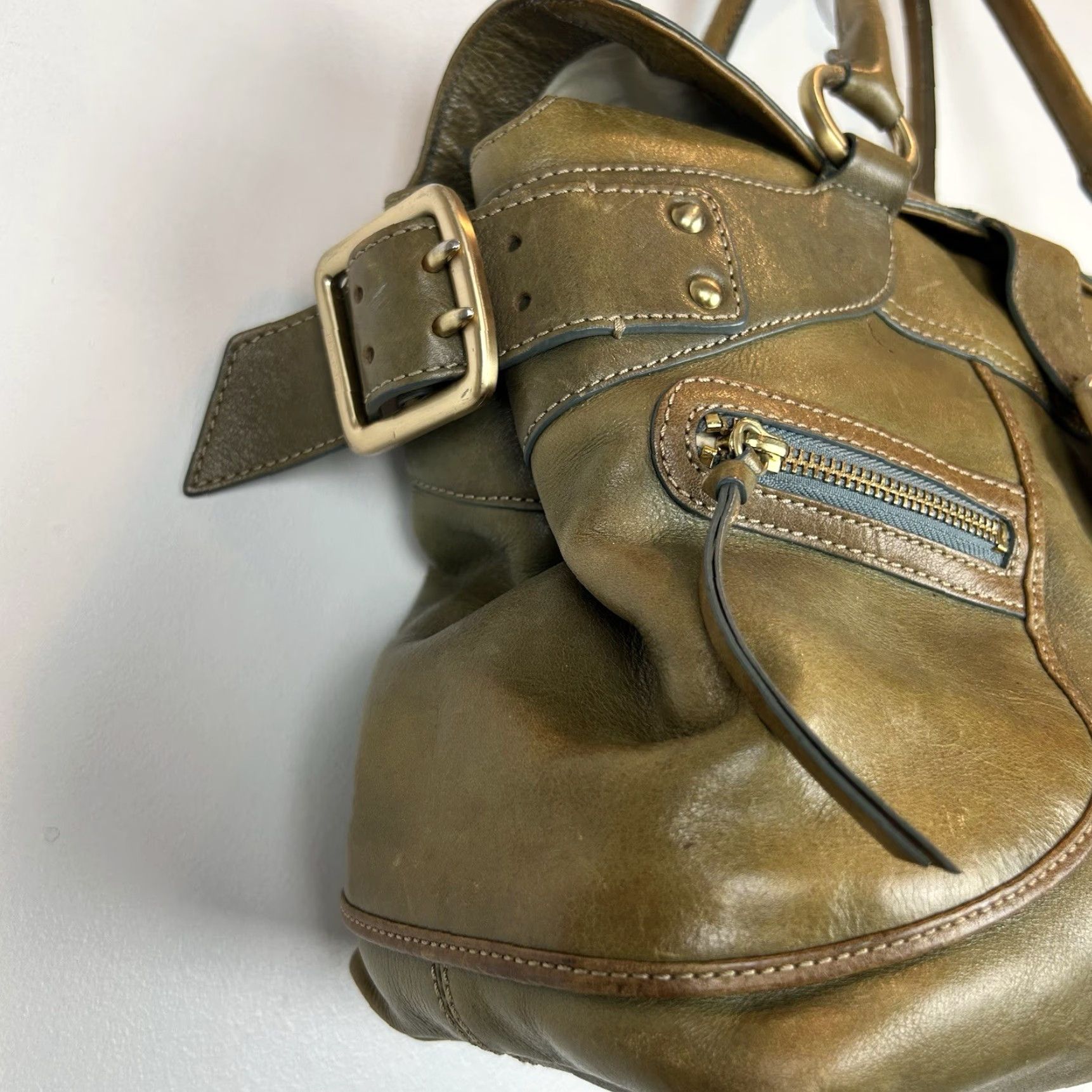 DKNY DKNY Purse Shoulder Army Green Leather Double Handles Read Size ONE SIZE - 5 Thumbnail