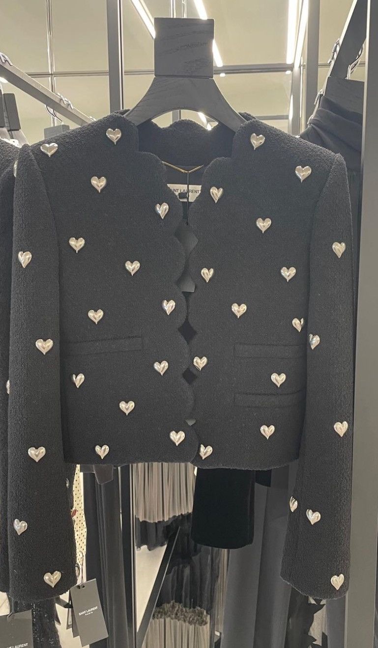Saint Laurent Paris o1bcso1str0425 Cropped Jacket In Boucle Tweed in Black Size M / US 6-8 / IT 42-44 - 1 Thumbnail