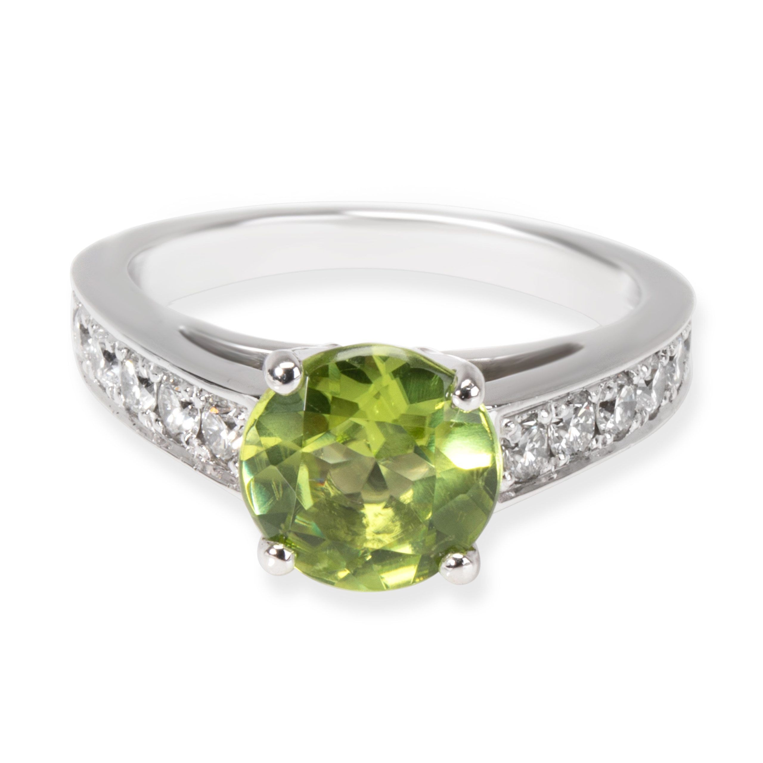 image of Tiffany Co Peridot & Diamond Gemstone Ring In Platinum Green 0.7 Ctw in Silver, Women's