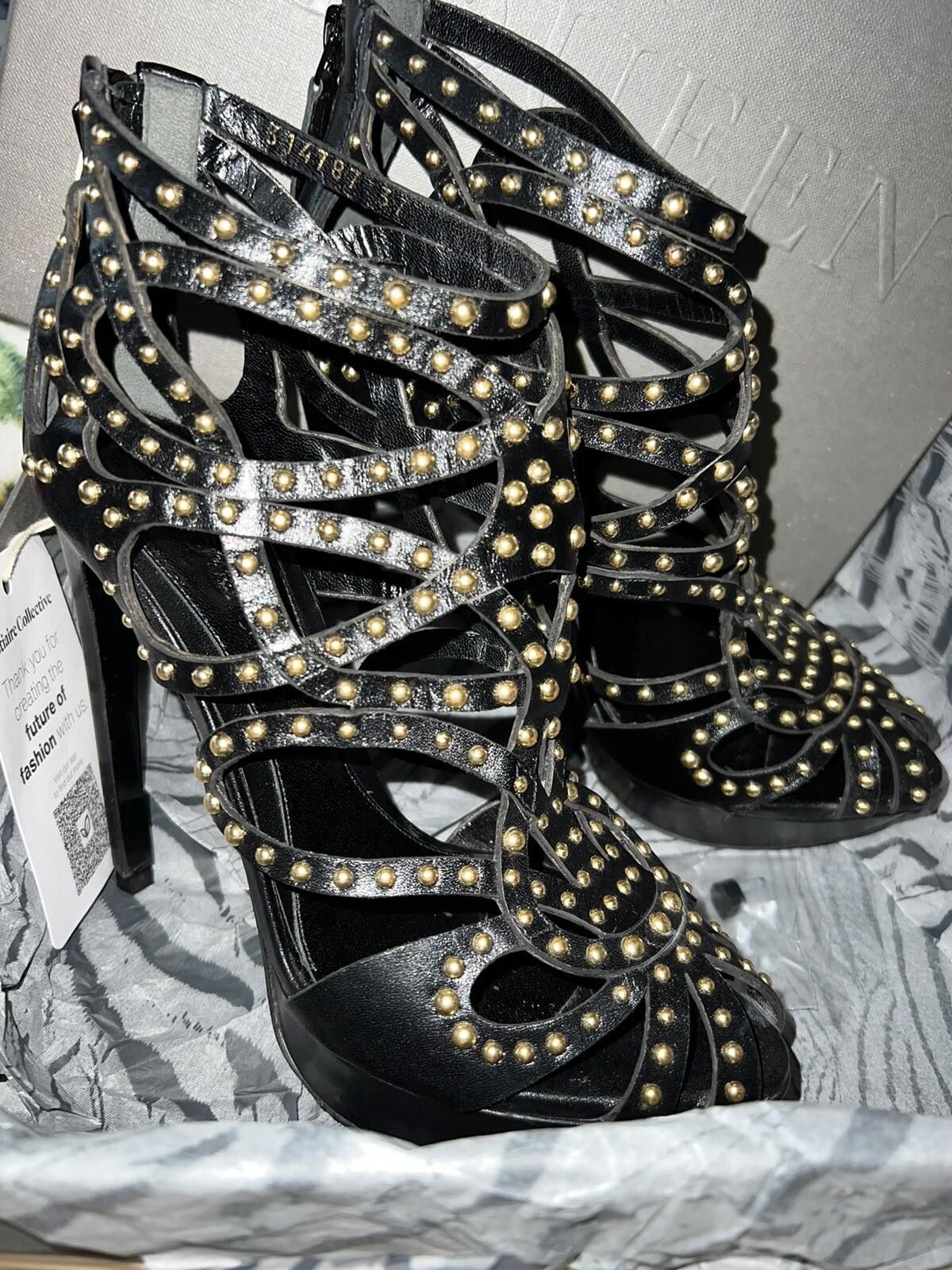 Alexander McQueen Alexander McQueen Studded Black Leather Cage Bootie US 7 Size US 7 / IT 37 - 8 Thumbnail