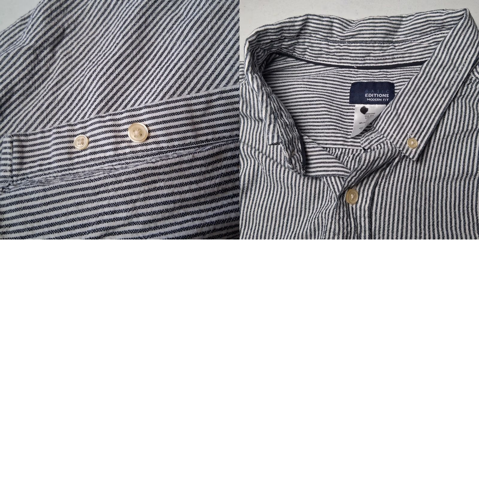 Basic Editions VINTAGE Basic Editions Hickory Stripe Shirt Men XL Button-Down Black Long Sleeve Size US XL / EU 56 / 4 - 9 Thumbnail