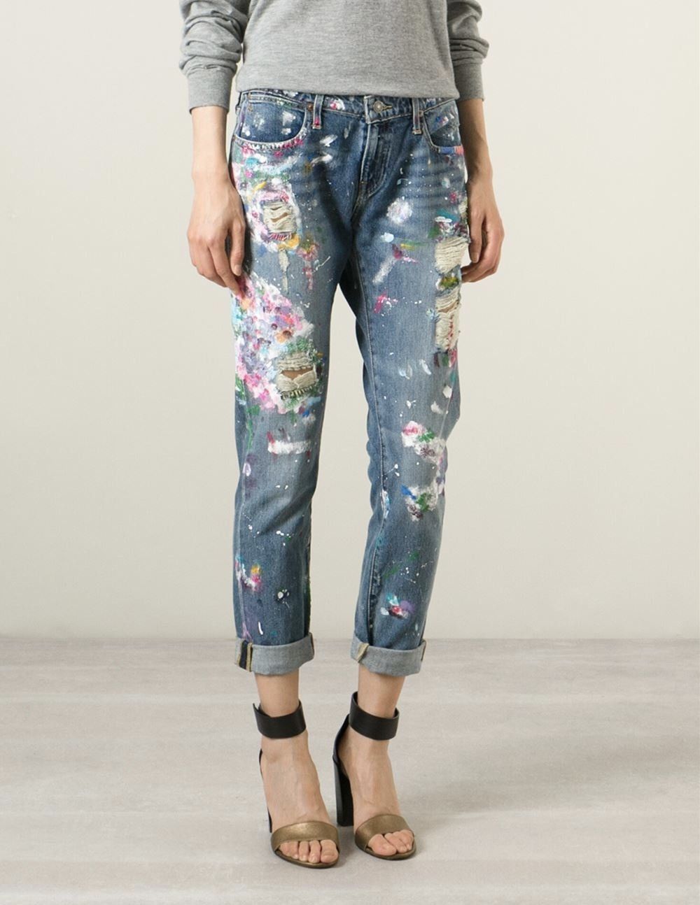 Polo Ralph Lauren Polo RL Paint Splatter Distressed Astor Slim Boyfriend Denim Size 28" / US 6 / IT 42 - 1 Thumbnail