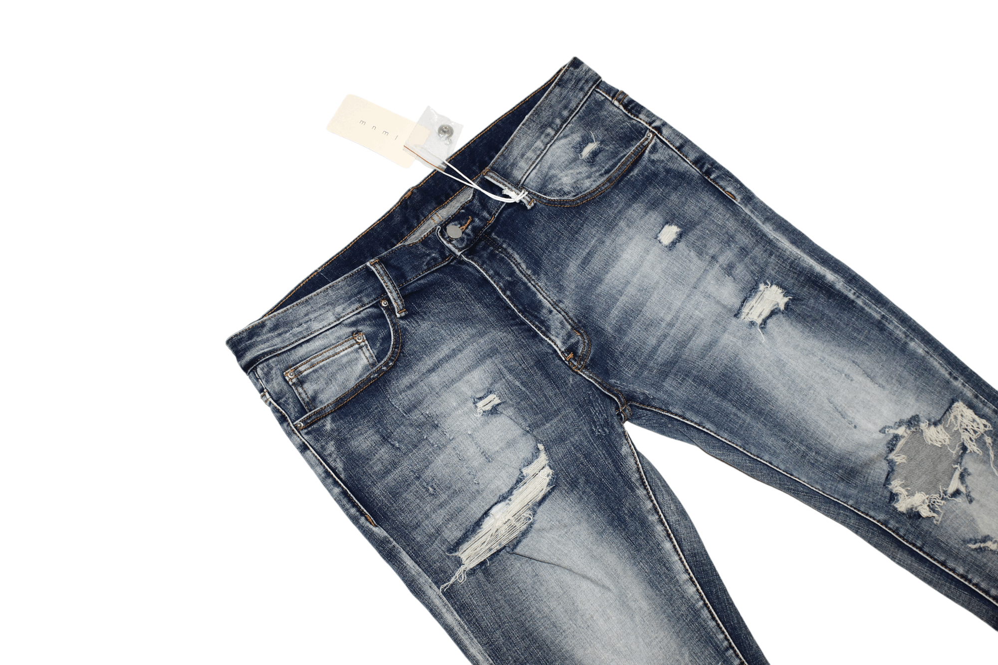 MNML MNML Stretch Slim Fit Distressed Zipper Biker Jeans Size US 38 / EU 54 - 3 Thumbnail