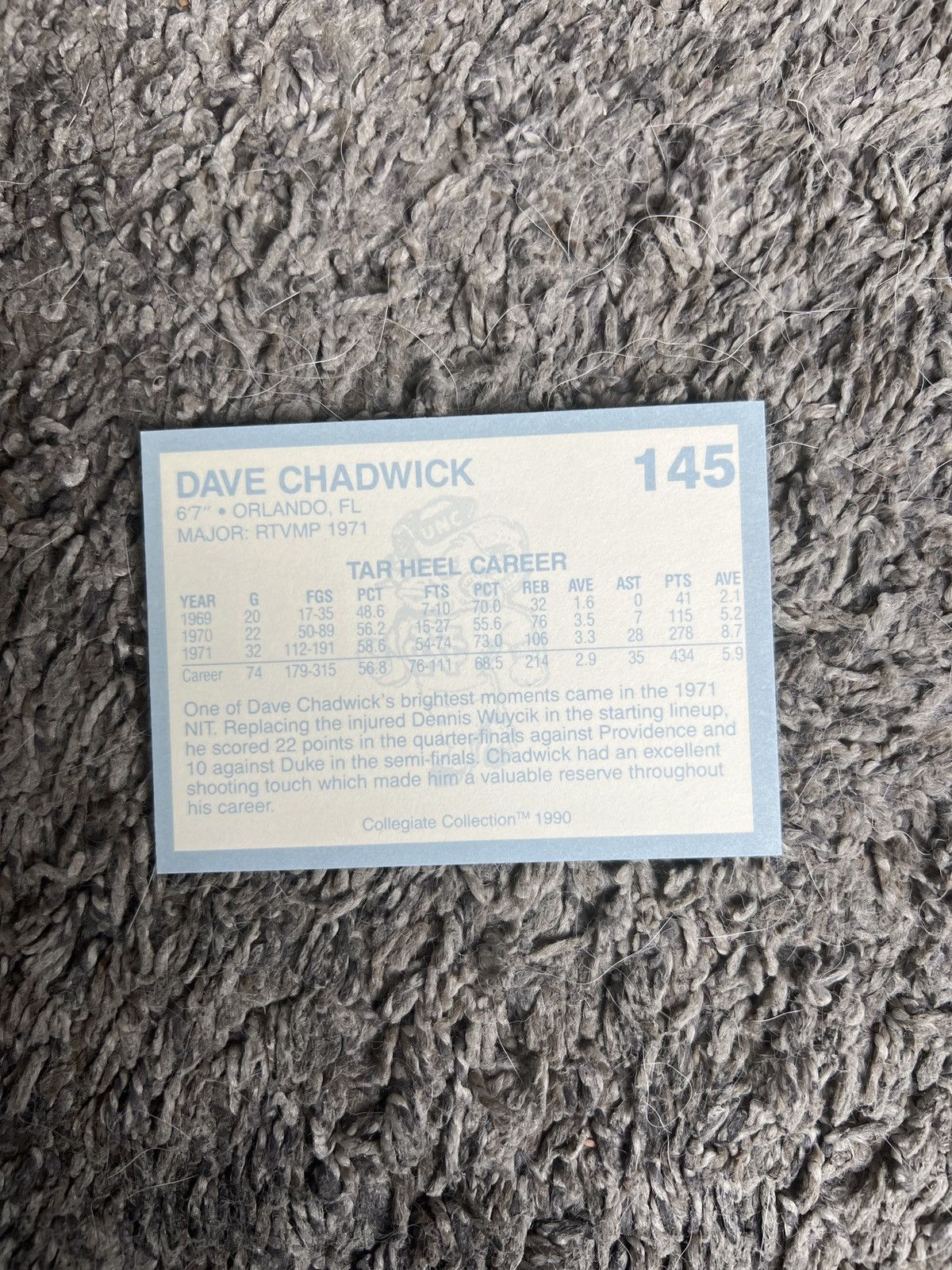 NCAA 1990 Collegiate Collection #145 Dave Chadwick Card Size ONE SIZE - 2 Thumbnail