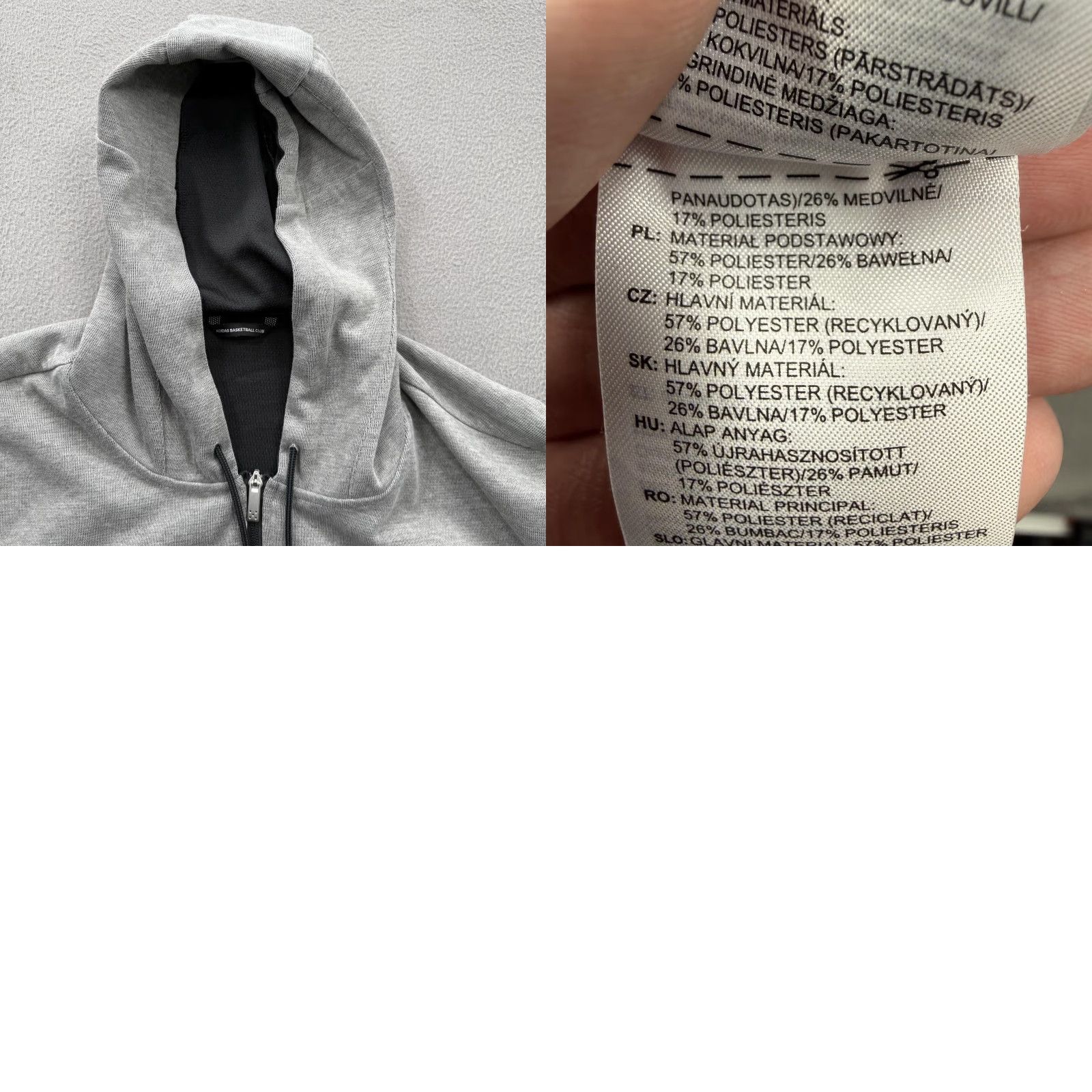 Adidas Adidas Hoodie Mens 2XLT Gray Full Zip Basketball Club Sweatshirt Pockets Logo Hooded Zip Front Pockets Size US XXL / EU 58 / 5 - 9 Thumbnail