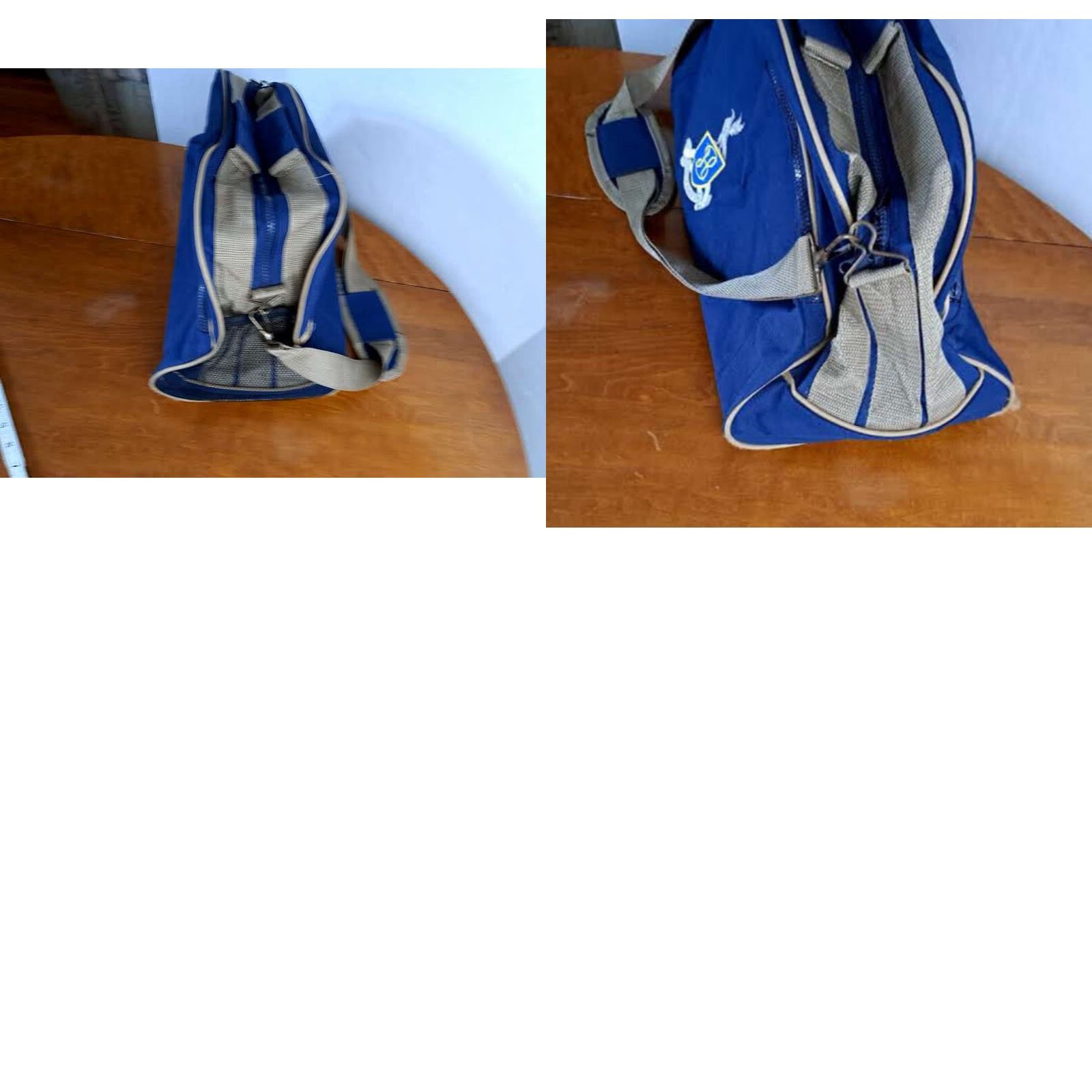 Vintage VINTAGE Hiram Bingham Canvas & Leather Trim Blue Duffle-Travel Bag EUC Size ONE SIZE - 8 Thumbnail