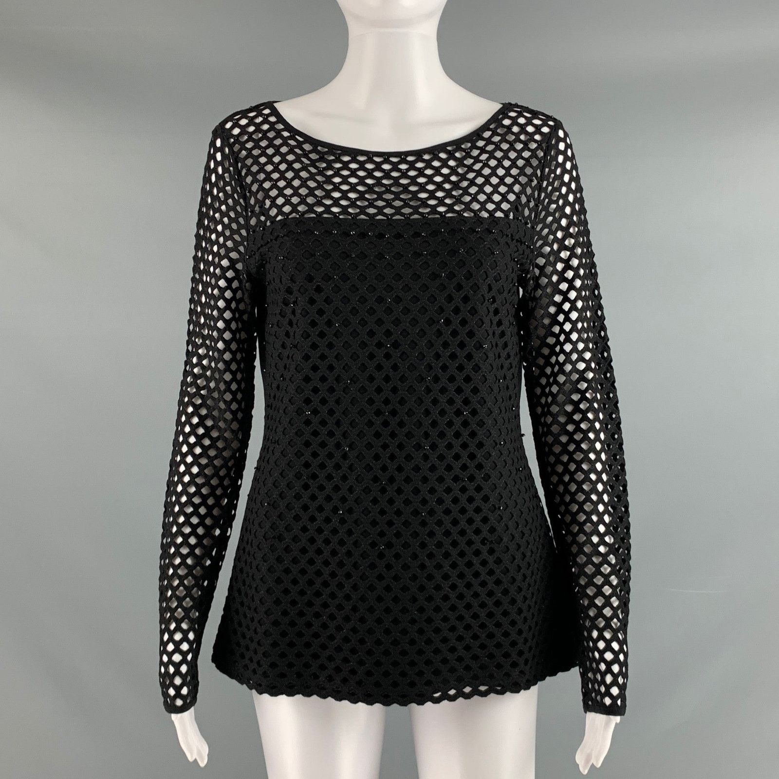 Escada S Black Gold Viscose Polyester Cut Out Long Sleeve Top Size S / US 4 / IT 40 - 1 Thumbnail