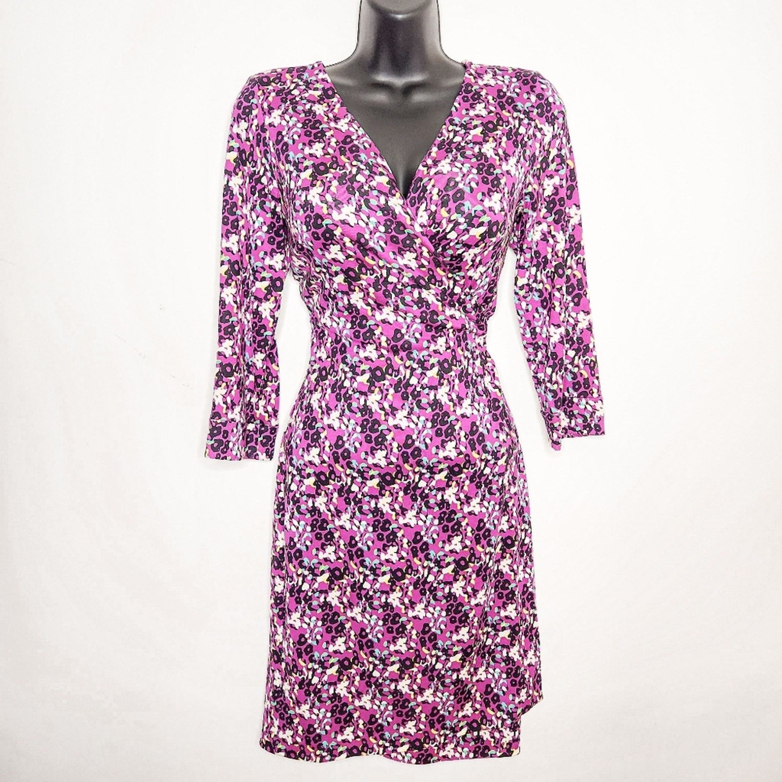 Diane von Furstenberg DVF Julian 100% Silk Wrap Dress Purple River Leopard Size 10 Size L / US 10 / IT 46 - 1 Thumbnail