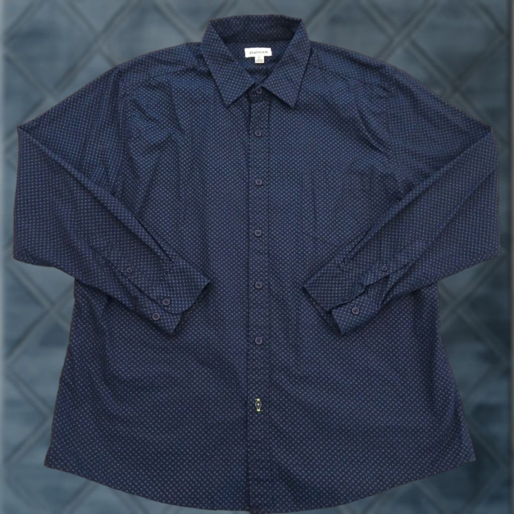 Haggar Haggar Shirt Button-Up Mens XL Blue Geometric Long Sleeve Cotton Size US XL / EU 56 / 4 - 1 Thumbnail