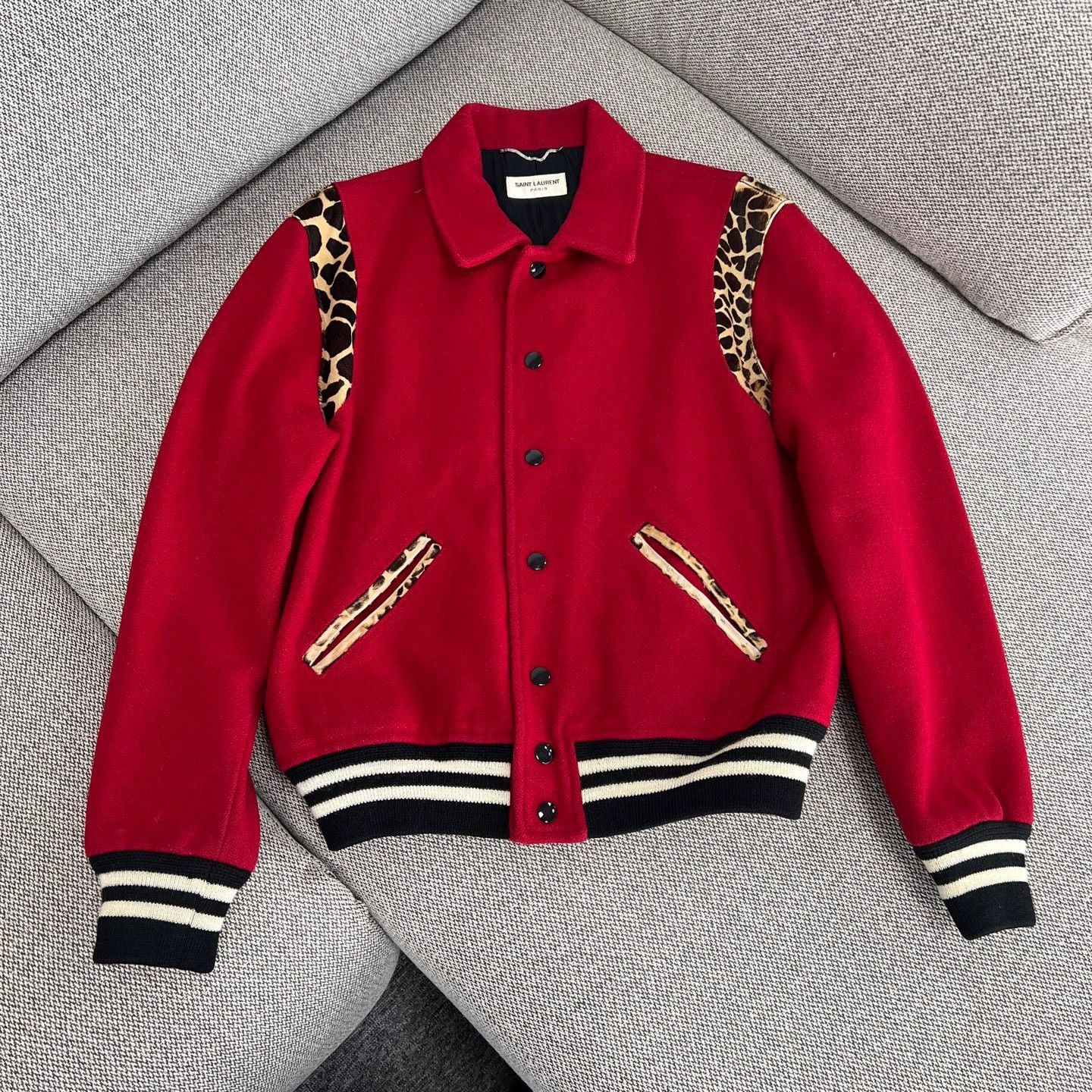 red leopard print baseball jacket