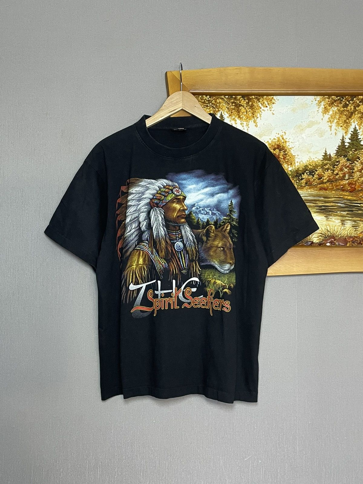 VTG Native American Chief Single Stitch 2024 All Over Print T-shirt Size Large