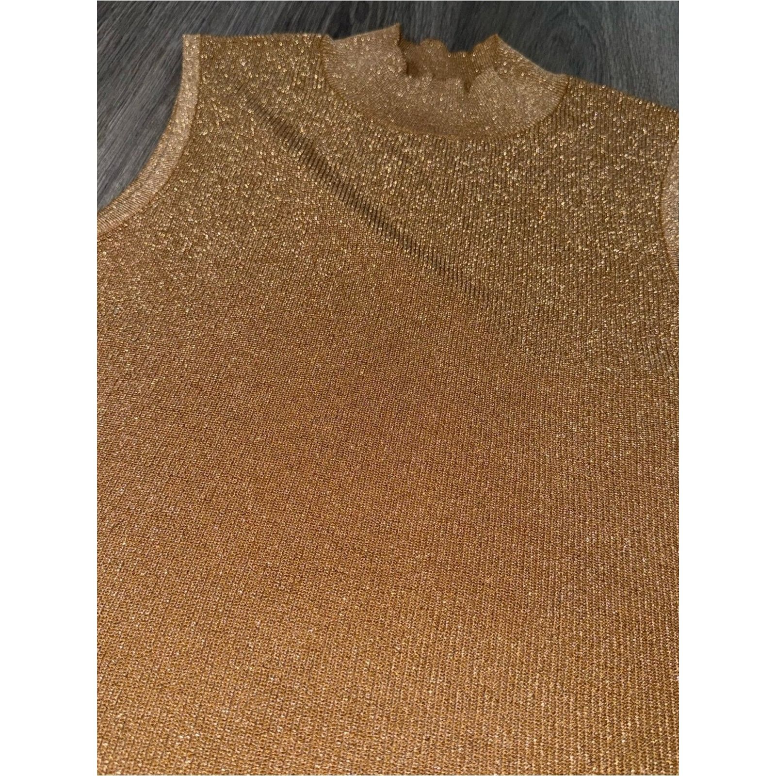 Elie Tahari Tahari ASL Camel/Gold Sleeveless Mock Neck Sweater Sz L NWT Size L / US 10 / IT 46 - 8 Thumbnail