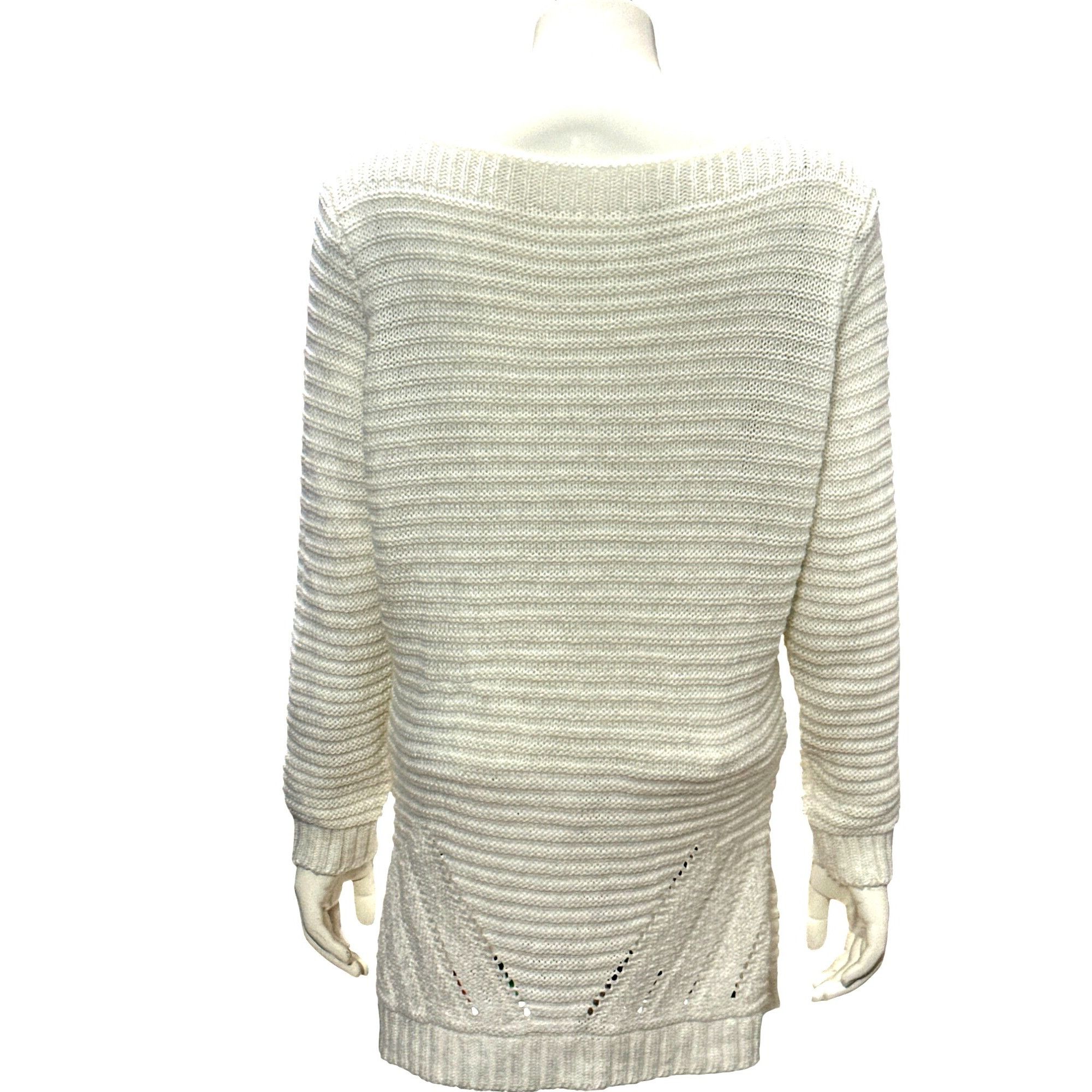 Other CCC Loose Knit White Long Sleeve Sweater Ribbed Stripes Eyel Size M / US 6-8 / IT 42-44 - 3 Thumbnail