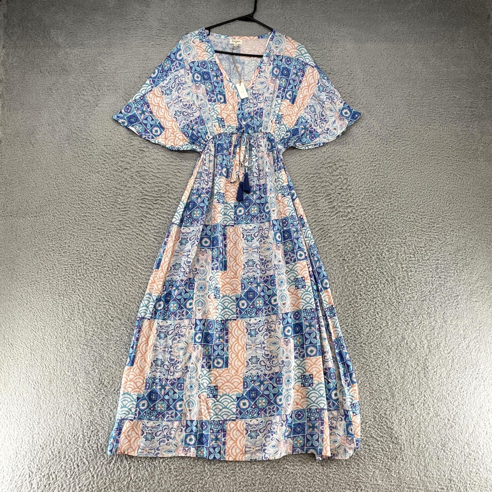 Vintage World Market Maxi Dress Womens Small Medium Blue Boho Kaftan Kimono India Size M / US 6-8 / IT 42-44 - 2 Thumbnail