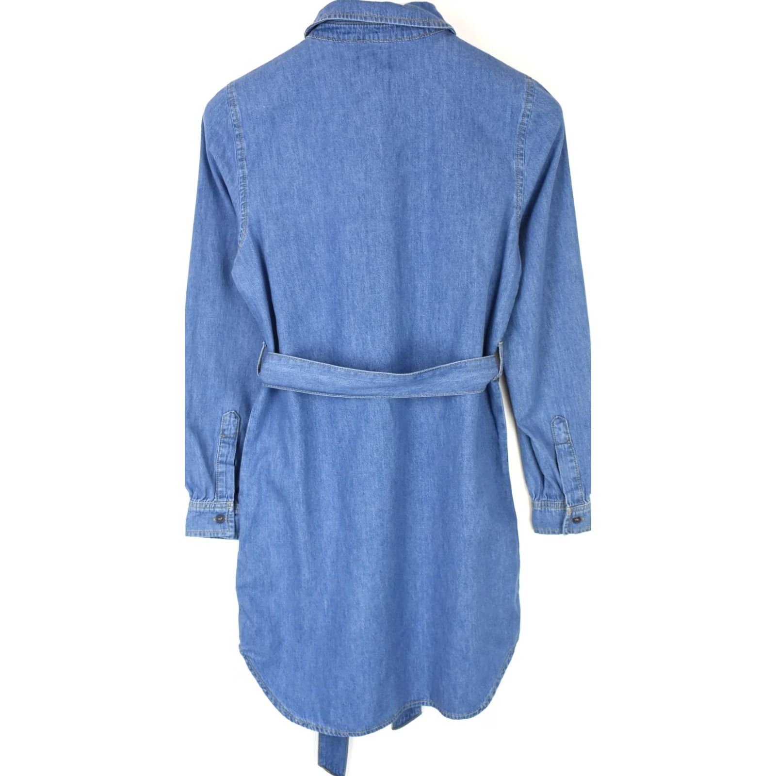 Vintage NA-KD Belted Shirt Denim Dress Women's EU 34 Button Up Mini Blue Dress Jeans Cotton Long Sleeve Polo Neck Spread Collar Vintage No Size XXS / US 00 / IT 34 - 2 Thumbnail