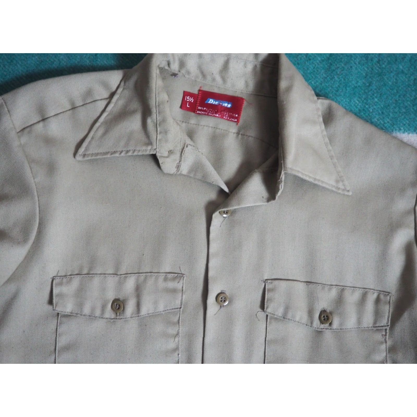 Dickies VTG 70s Dickies Tan Beige Polycotton Pocket USA Made Button Work Shirt Mens L Size US L / EU 52-54 / 3 - 3 Thumbnail