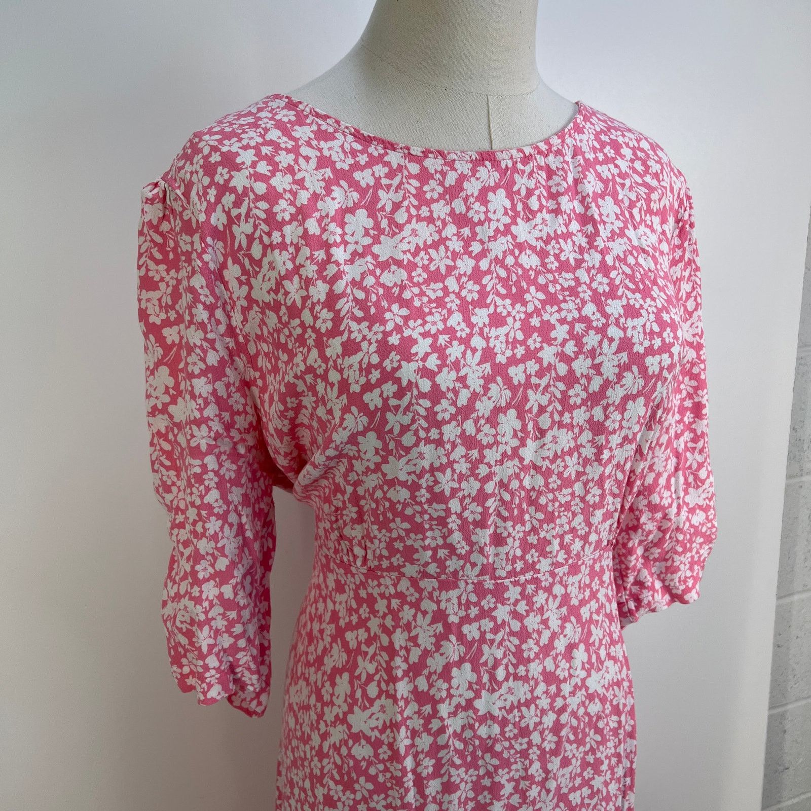 Other Olivia Bonas Two Tone Ditsy Floral Pink Midi Dress Size XL / US 12-14 / IT 48-50 - 2 Thumbnail
