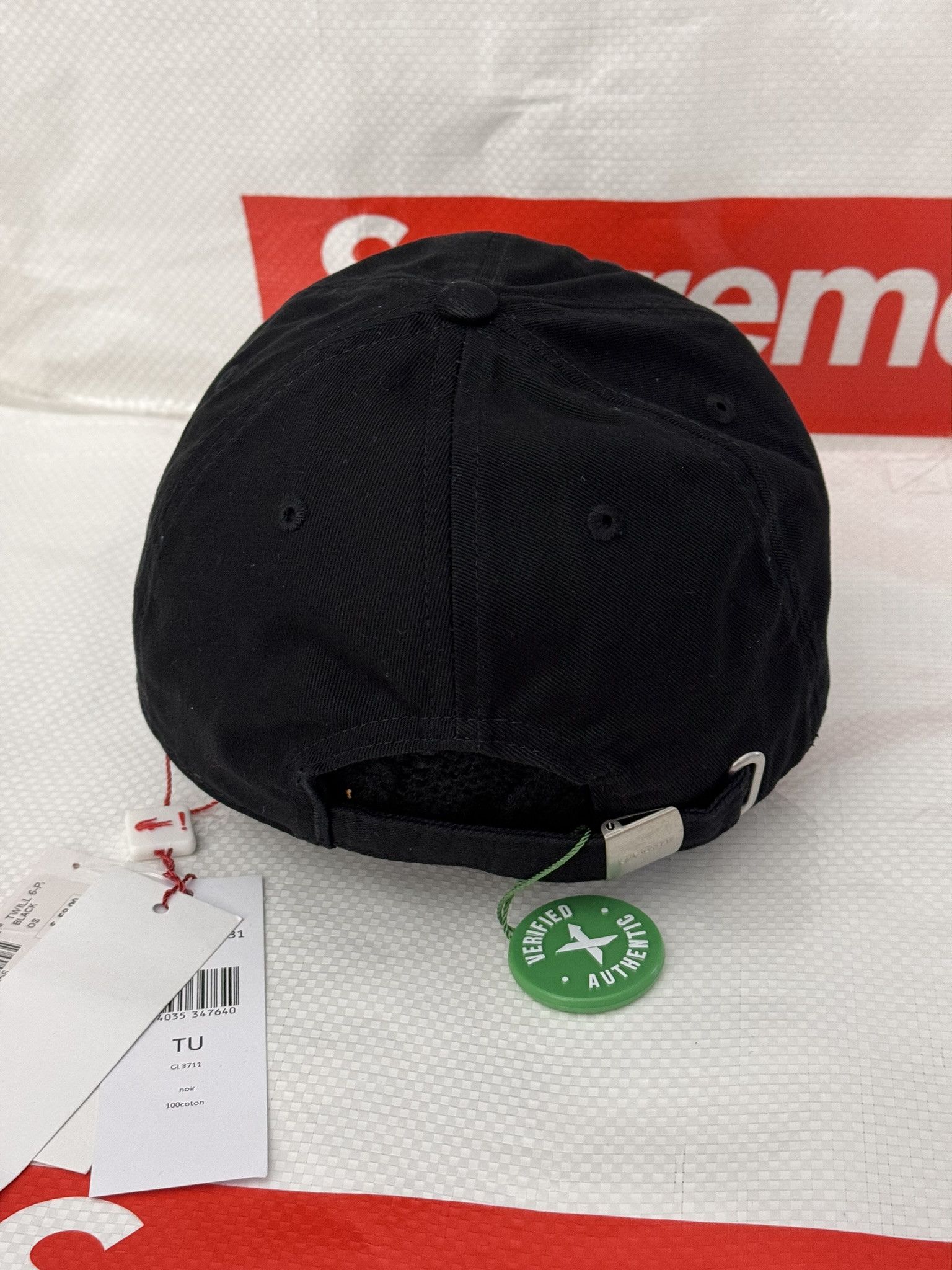 Supreme LACOSTE Twill 6-Panel Black hat cap