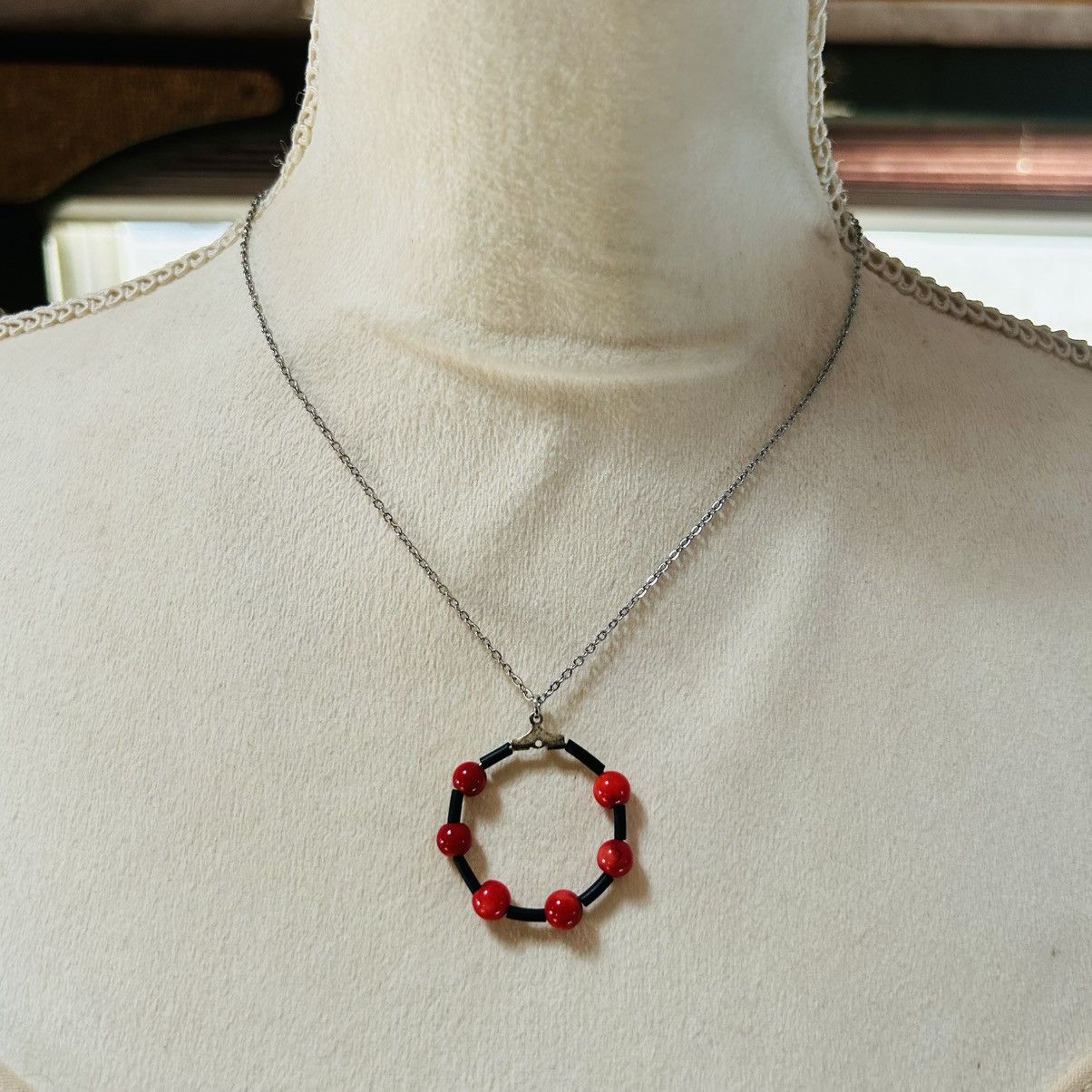 Handmade Handcrafted genuine stone red coral bead pendant necklace Size ONE SIZE - 2 Thumbnail