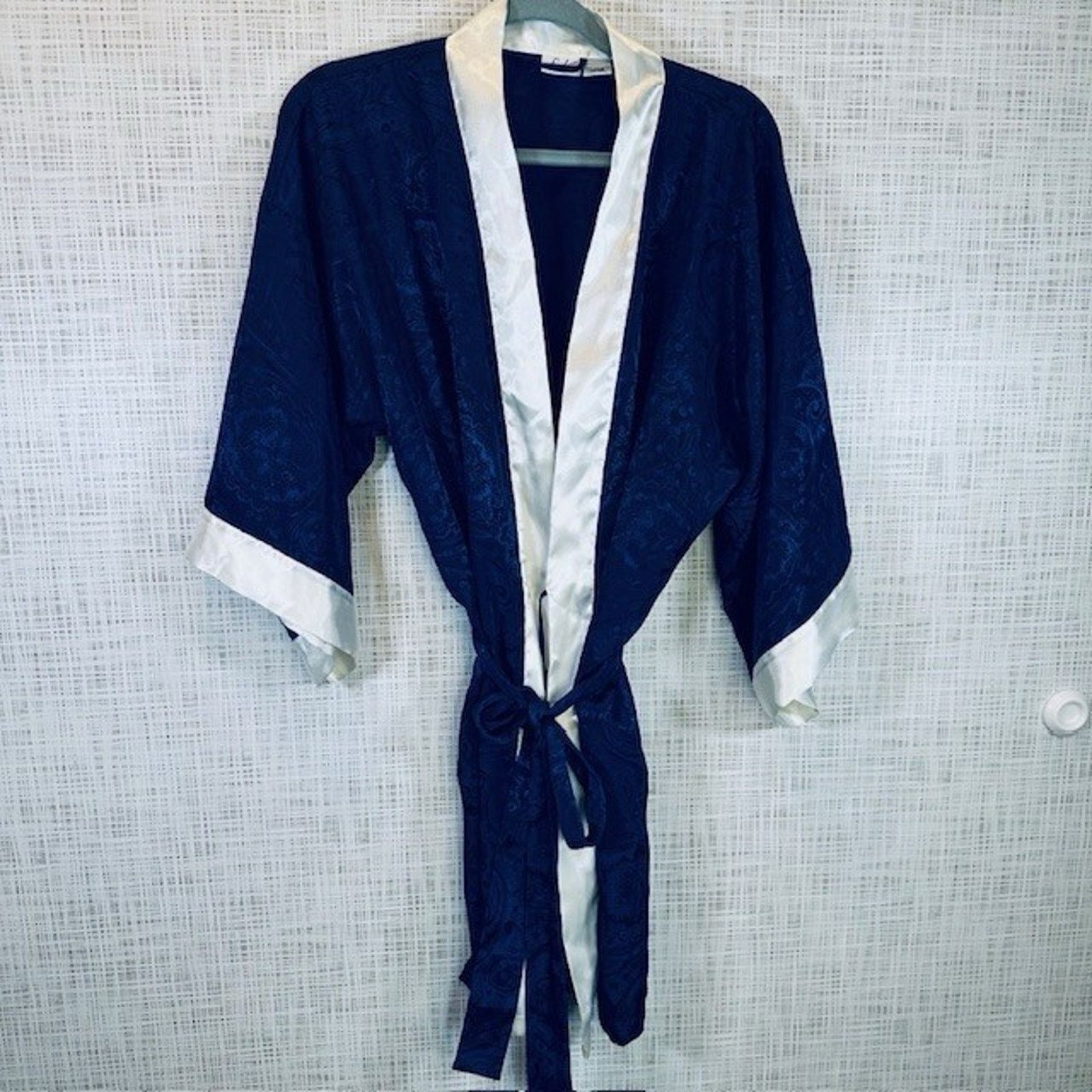 Other Sedu Robe w/Belt OSFM, Short Navy/White Polyester Vintage Size ONE SIZE - 2 Thumbnail