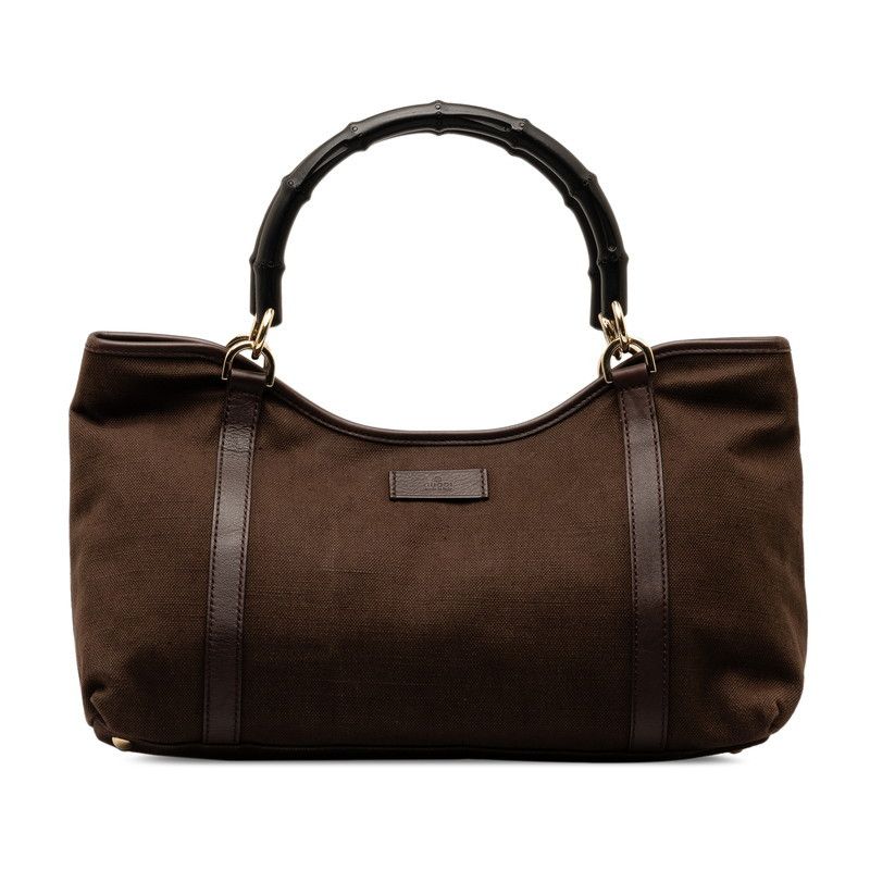image of Gucci Canvas Bamboo Handbag in Brown, Women's