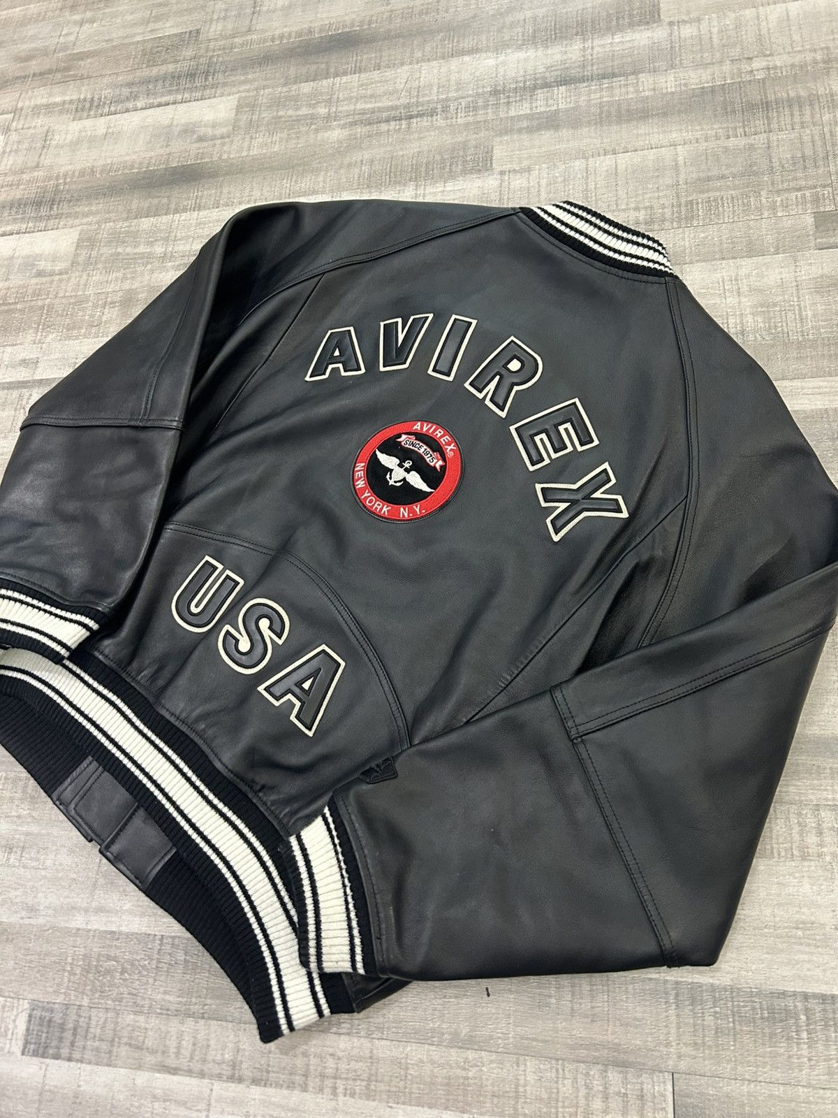 Avirex Avirex Stadium Bomber Leather Jacket Size US XXL / EU 58 / 5 - 6 Thumbnail