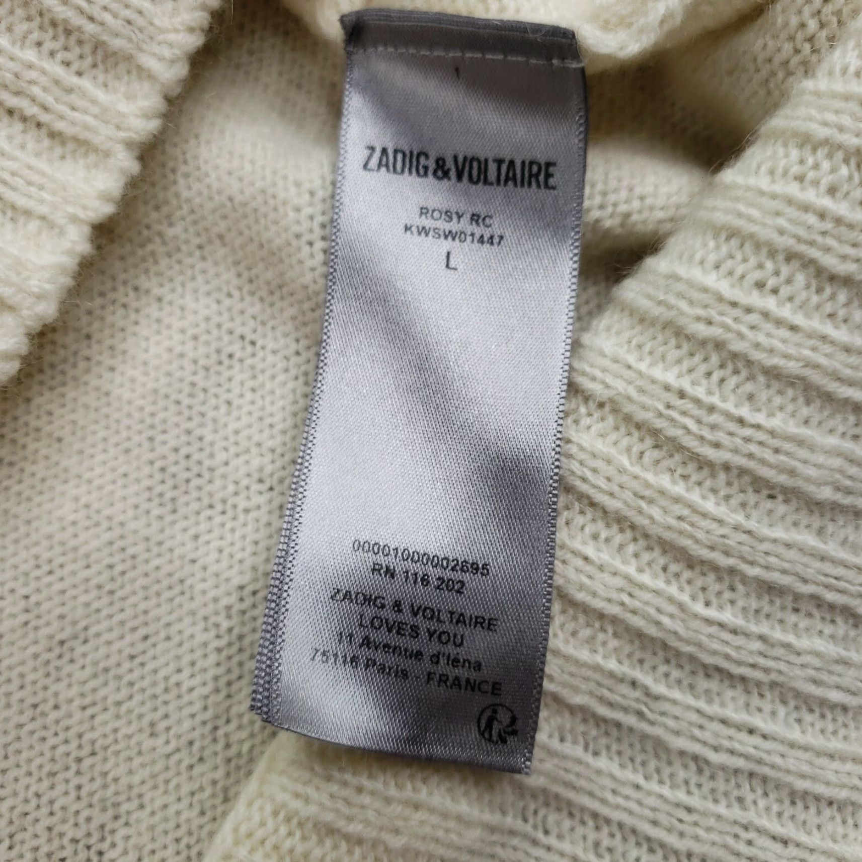 Zadig & Voltaire Zadig & Voltaire Sweater Womens Large Beige Rosy V-Neck Pullover Cashmere Italy Size L / US 10 / IT 46 - 7 Thumbnail