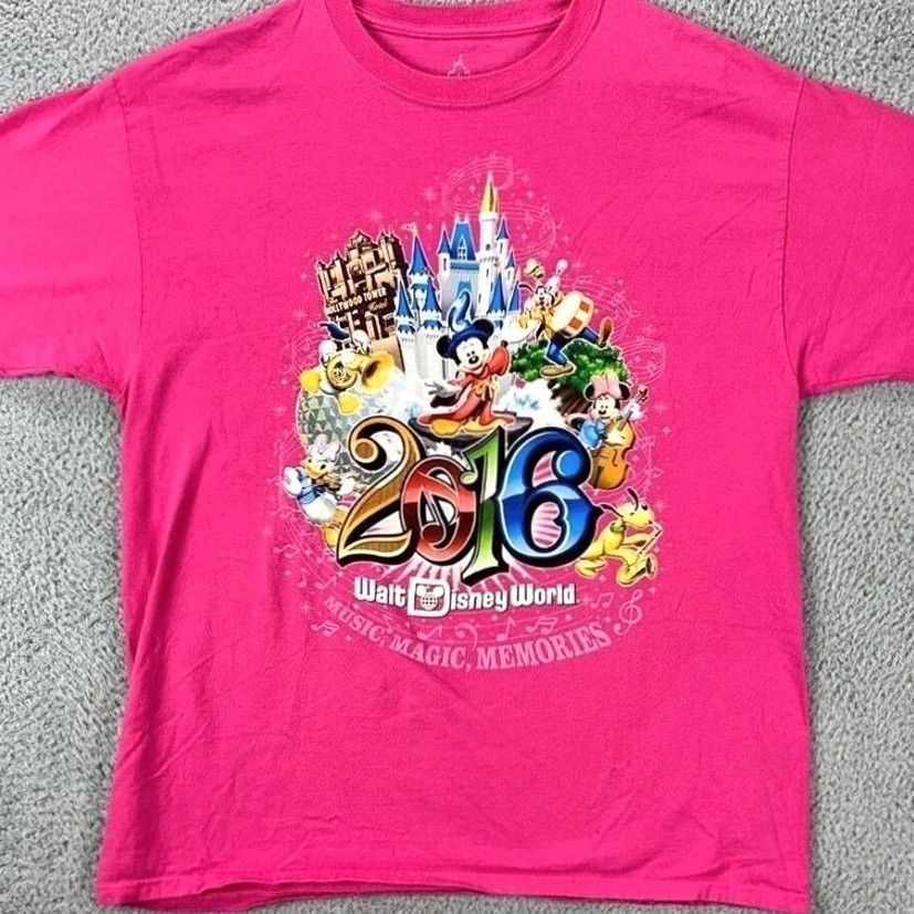 Disney Disney T-Shirt Womens Large Pink 2016 Mickey Minnie Donald Daisy Goofy Glitter Crew Neck Short Sleeve Size L / US 10 / IT 46 - 3 Thumbnail