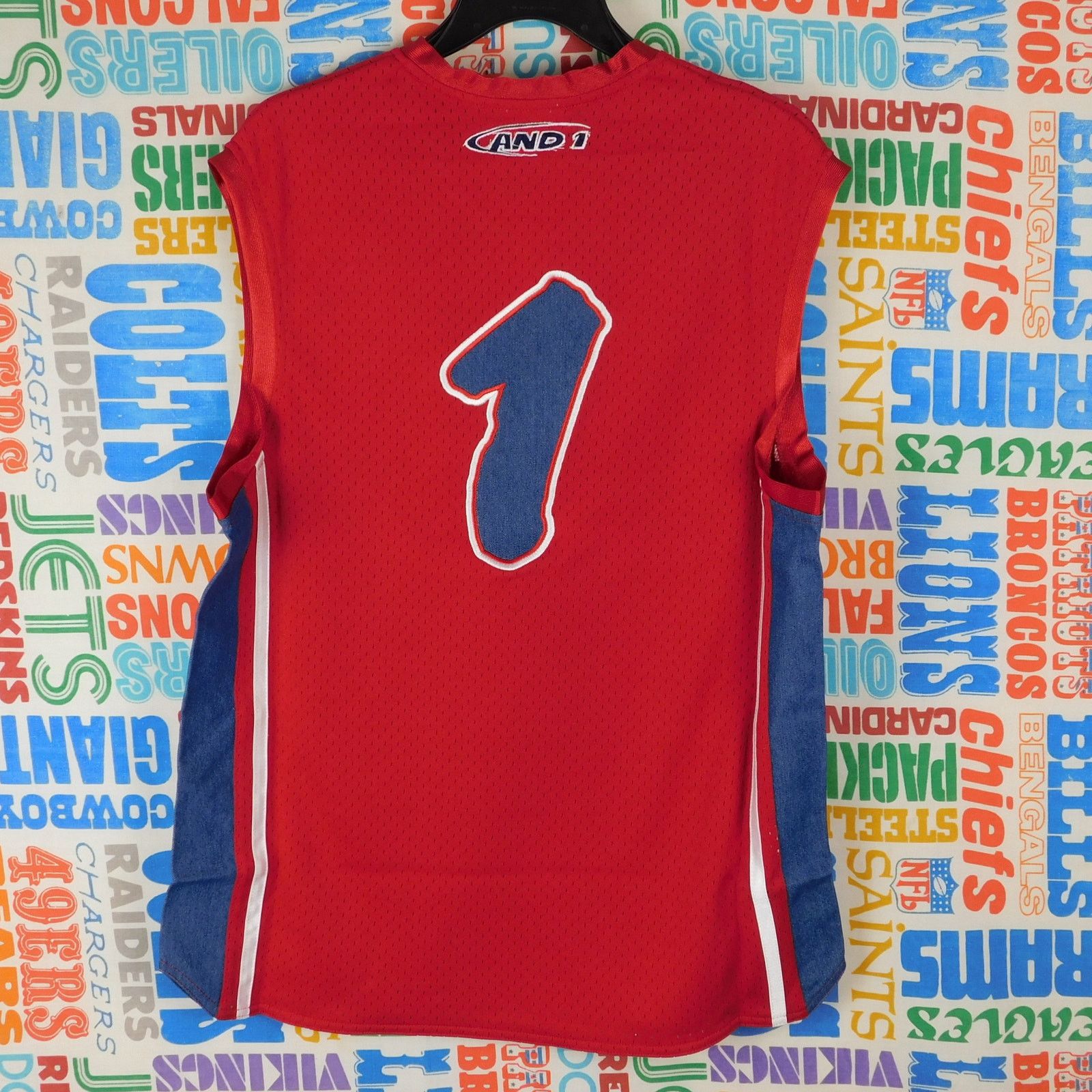 Mitchell & Ness AND1 Mixtape Jersey Size M Streetball Red Navy Denim NWT Size US M / EU 48-50 / 2 - 2 Thumbnail