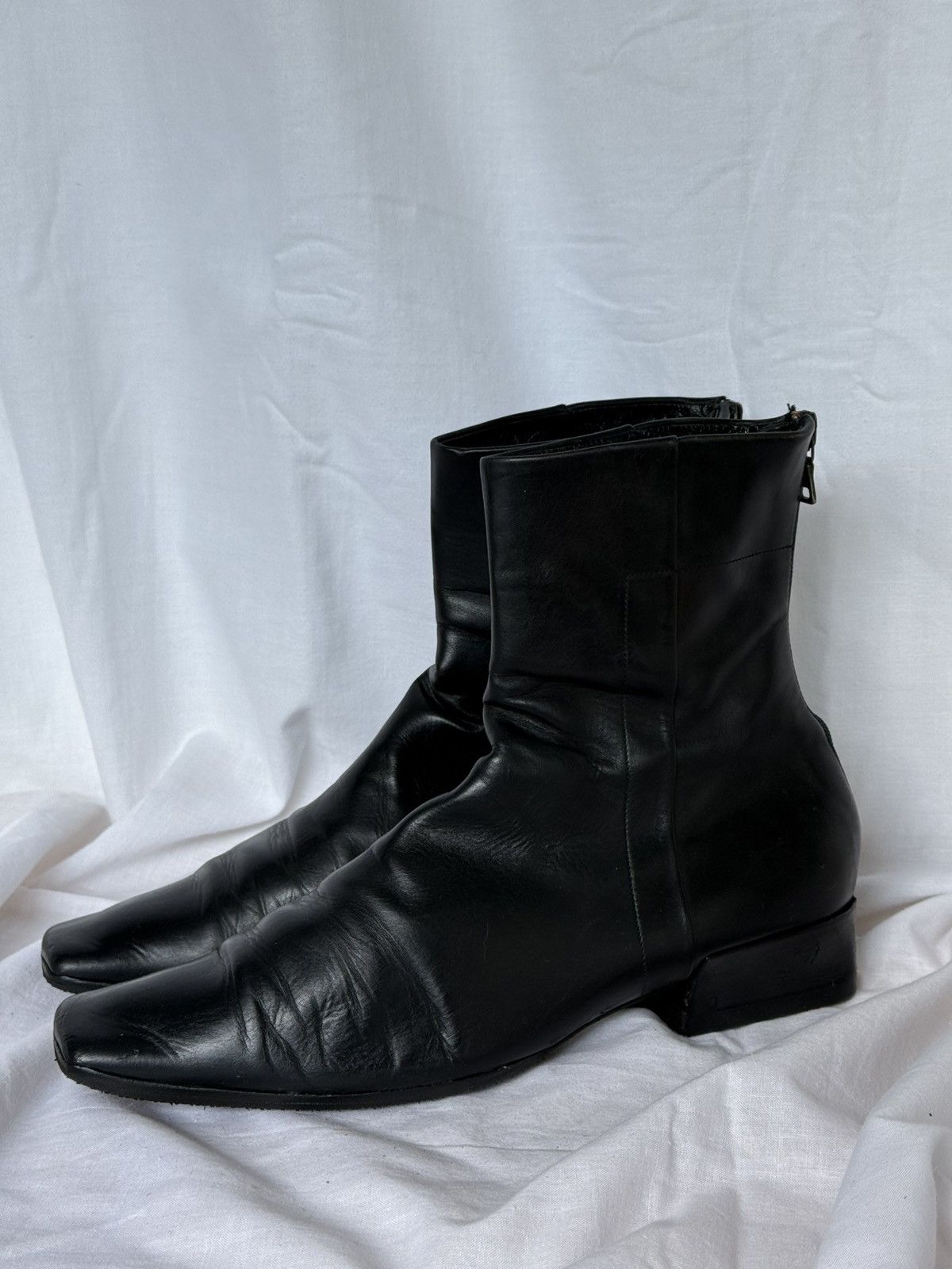 Prada Prada Vintage Leather Black Biker Boots Squared Toe Size US 7 / IT 37 - 1 Thumbnail