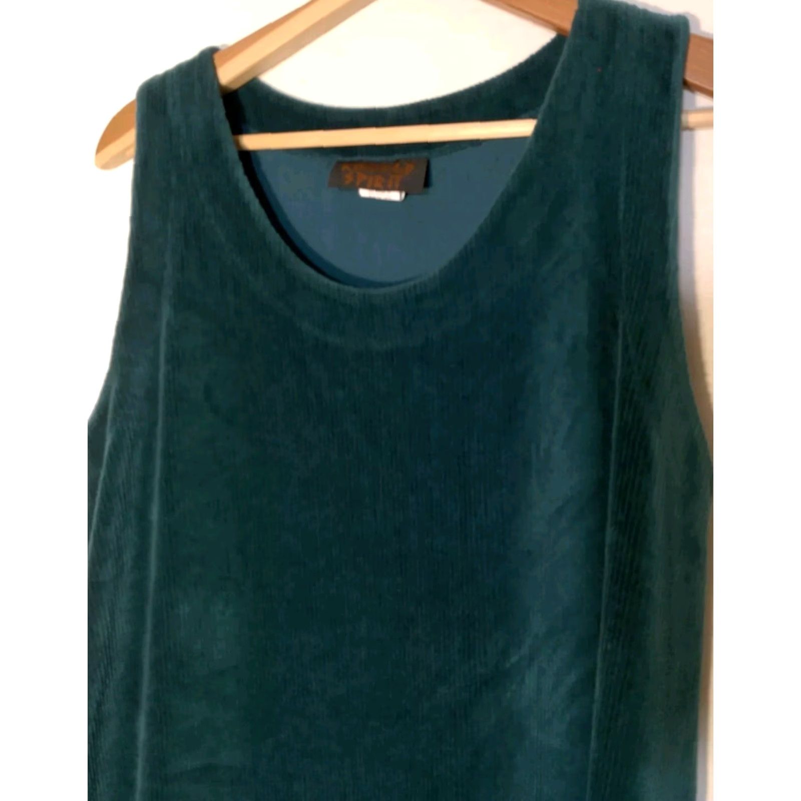 Vintage VINTAGE Kindred Spirit Jumper Dress Large Emerald Green Ribbed Velour Lagenlook Size L / US 10 / IT 46 - 3 Thumbnail