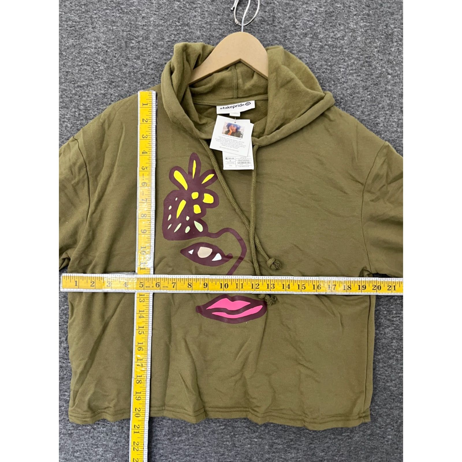 Olive takePride Adult Hoodie Green Cropped Long Sleeve Pullover Hooded Graphic Print Pride Flower 1990s Mens Womens Girls Boys Size S / US 4 / IT 40 - 4 Thumbnail