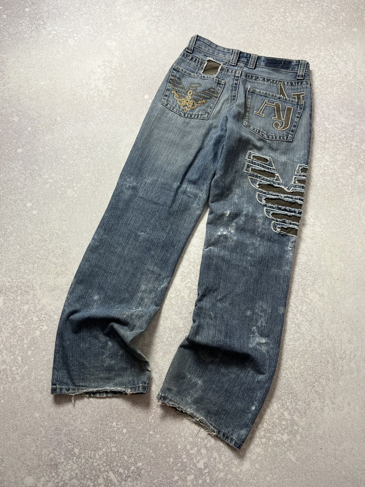 image of Armani Big Logo Parachute Japanese Denim Pants Y2K Jeans in Blue, Men's (Size 30)