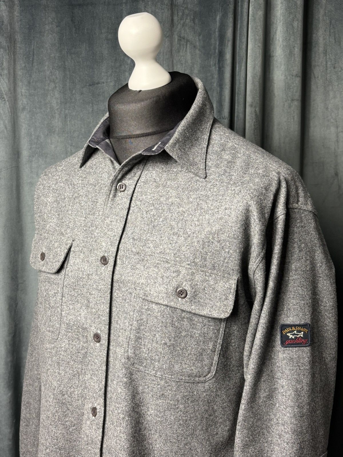Paul & Shark Paul & Shark Yachting Grey Wool Button Up Shirt Flannel Size US XL / EU 56 / 4 - 5 Thumbnail