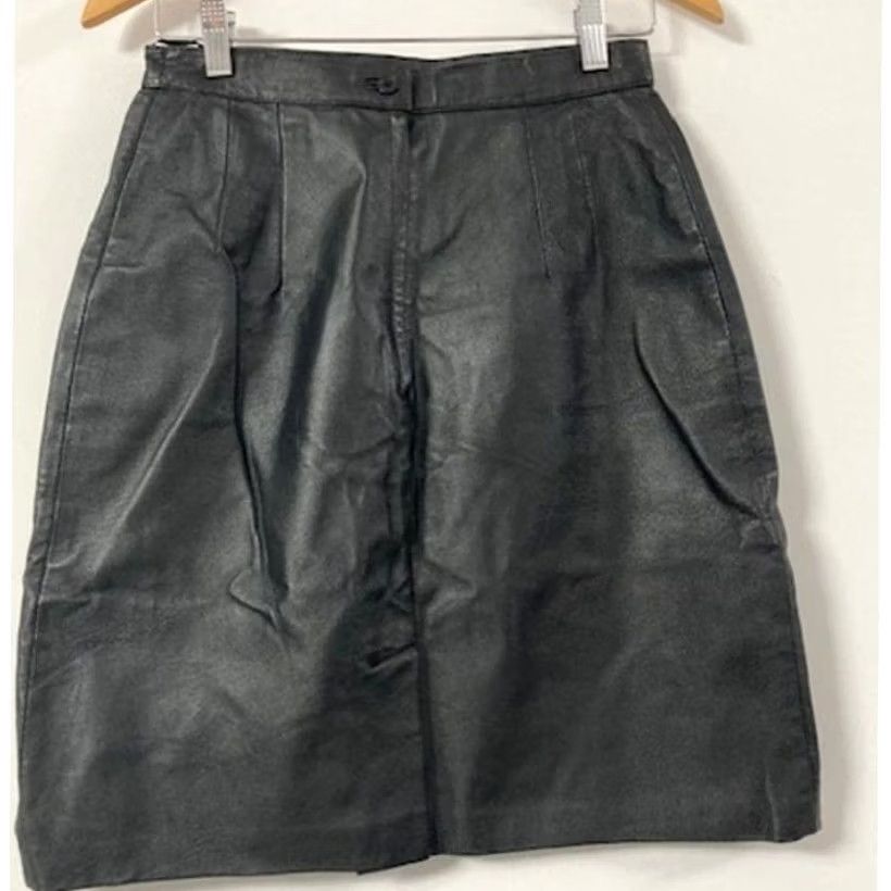 Vintage Newport News Genuine Leather Skirt Black Knee Length Lined - Size 6 Size 28" / US 6 / IT 42 - 2 Thumbnail