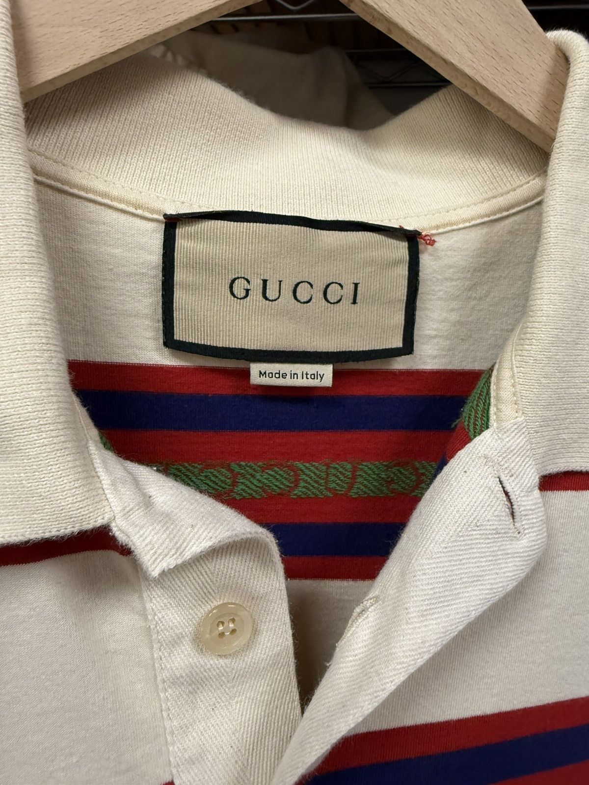 Gucci Gucci Striped Polo Shirt Beige Red Medium Size US M / EU 48-50 / 2 - 7 Thumbnail